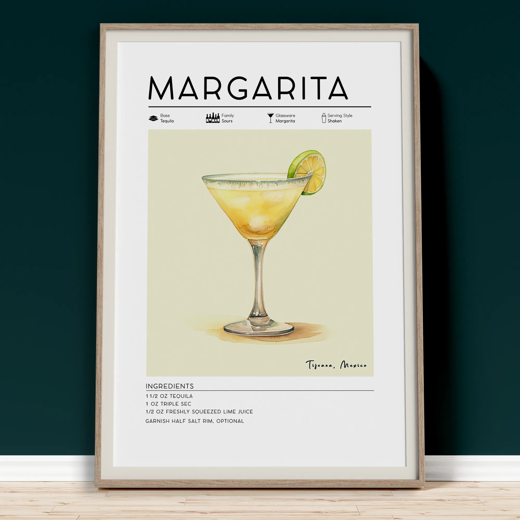 Margarita poster, printable cocktail wall art