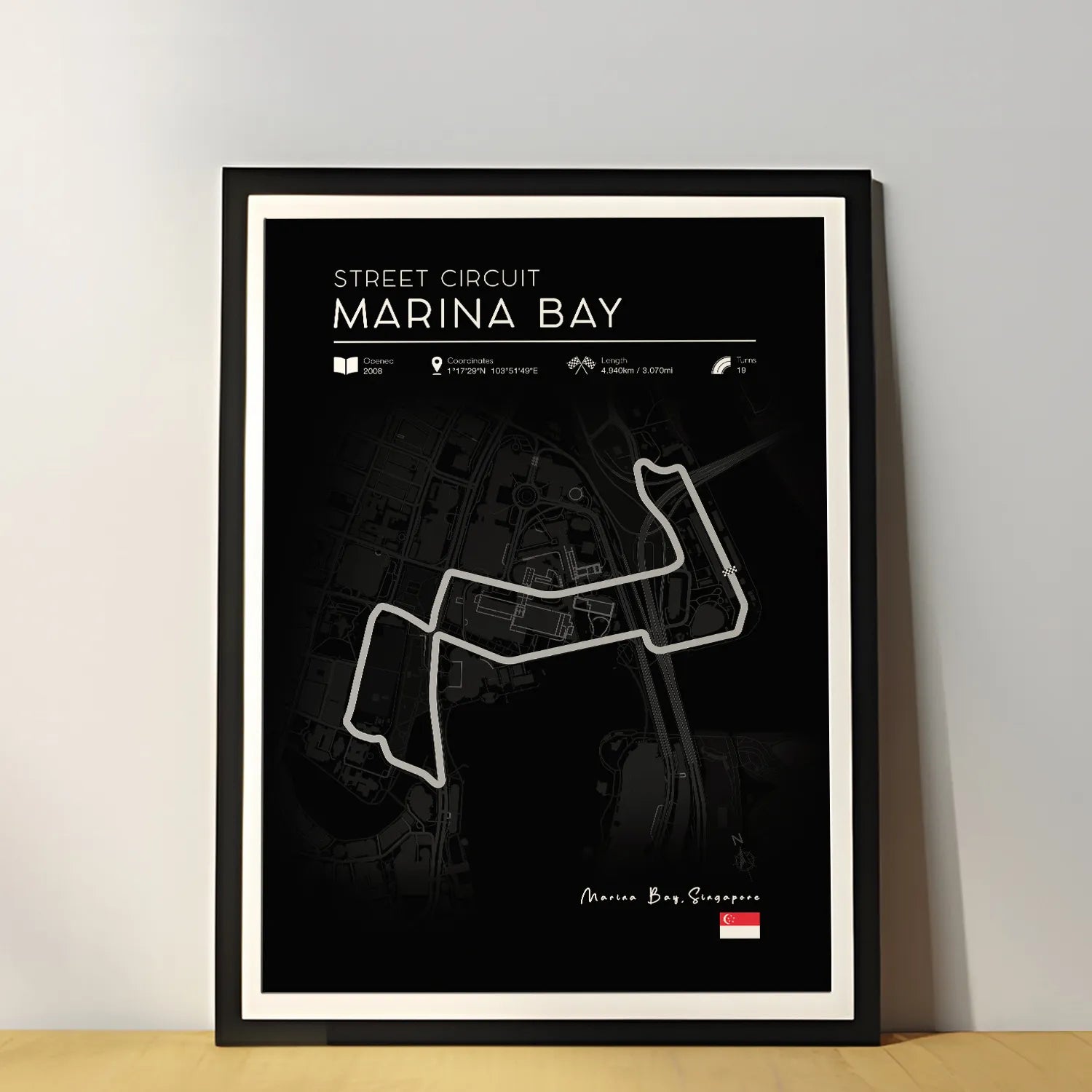 F1 Circuit Posters - Marina Bay Street Circuit in Black