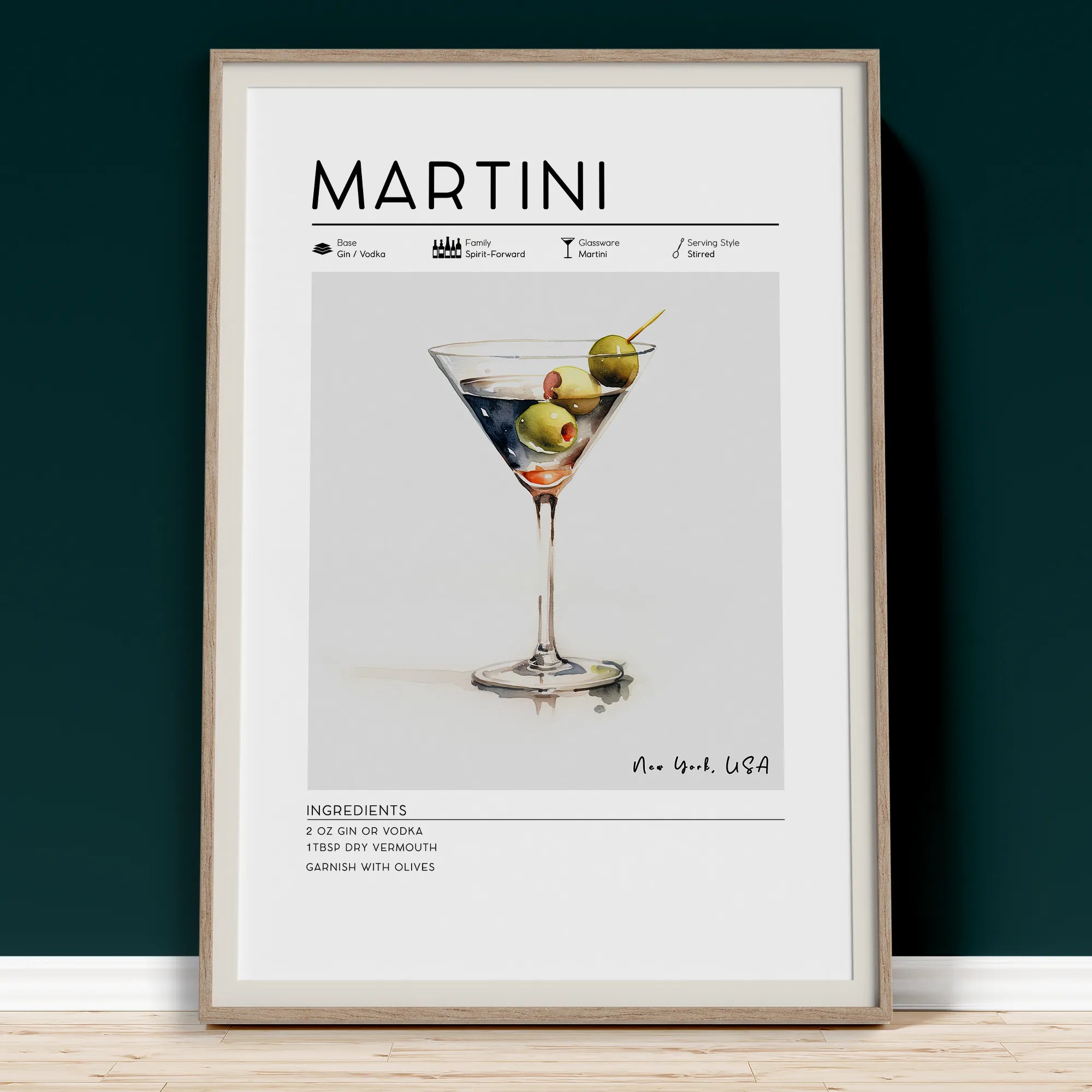 Home bar wall art, Martini poster
