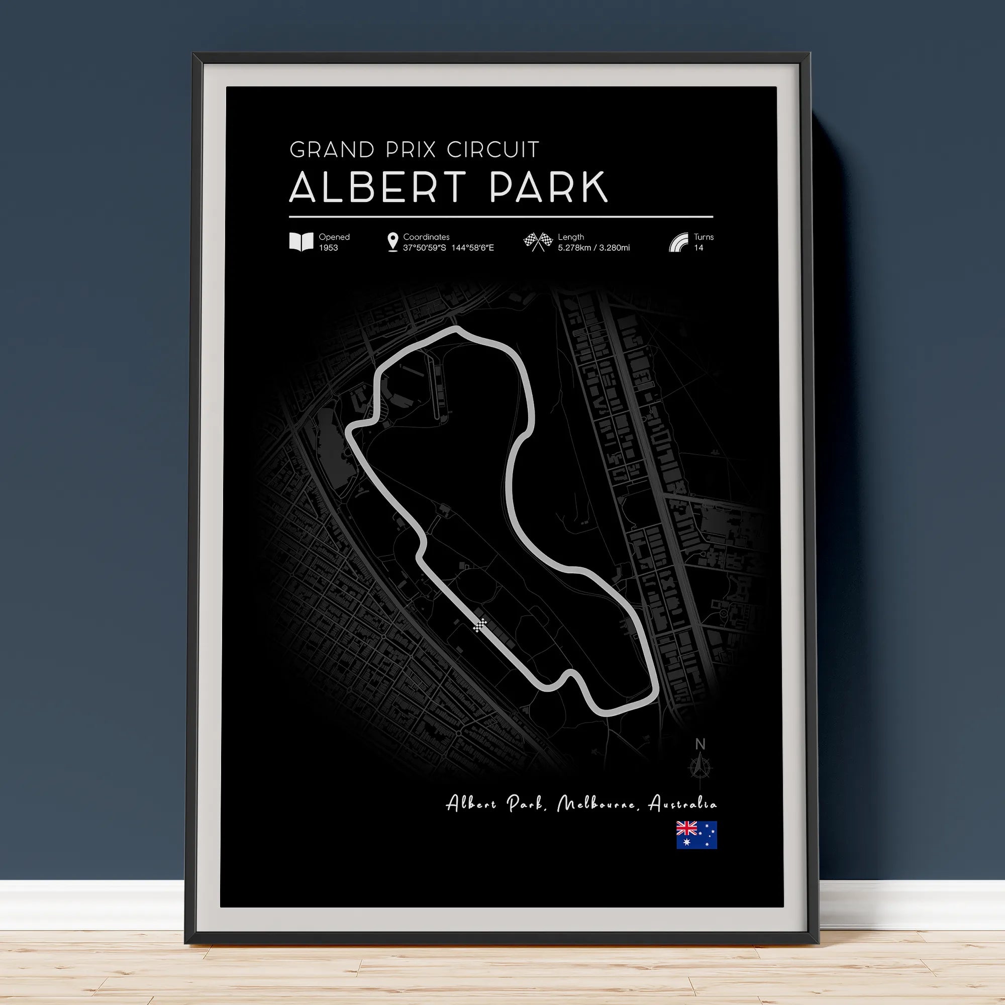 Australian Grand Prix Poster, Black Edition Formula 1 wall art print