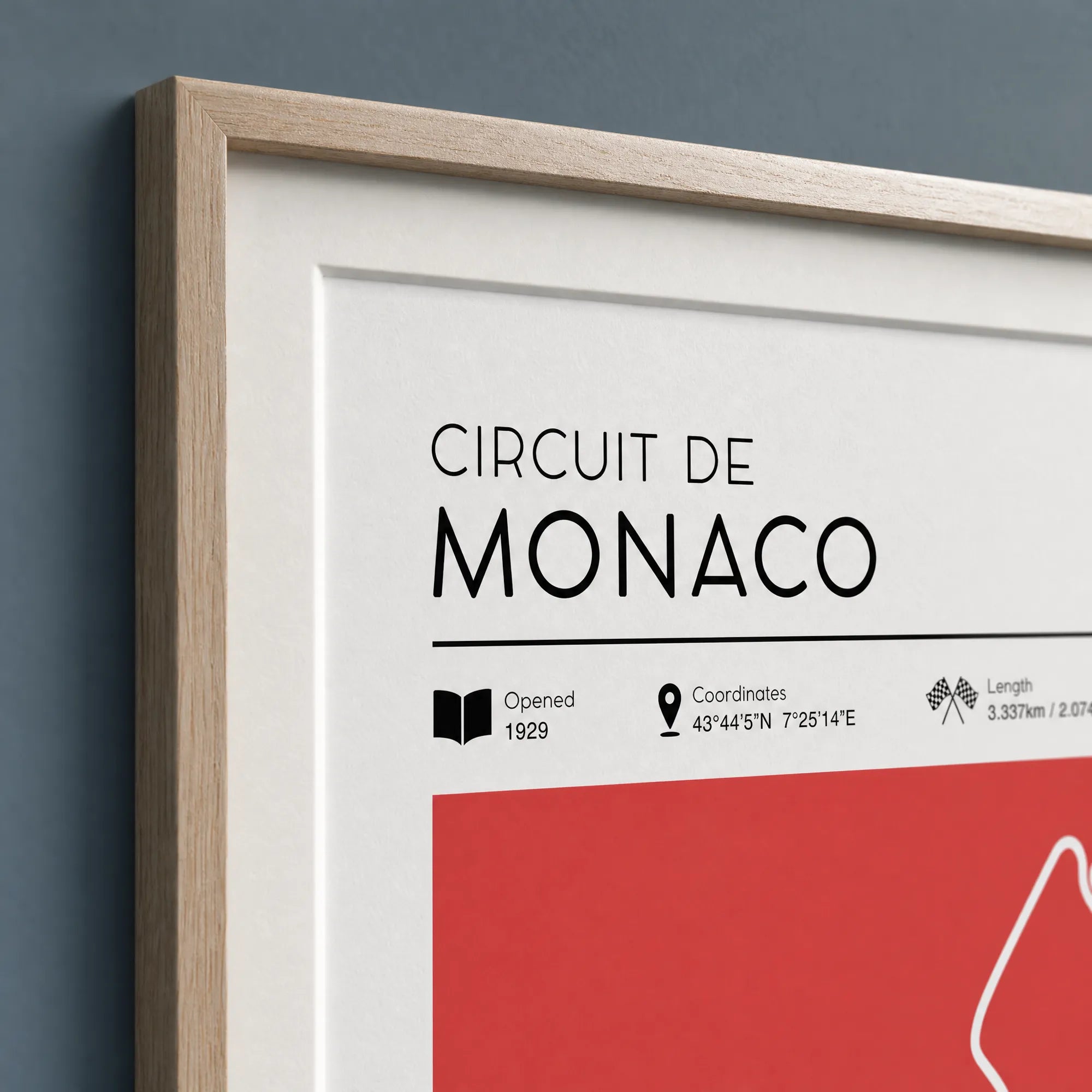 Unique F1 gifts, Racetrack Art featuring Monaco grand prix poster in an oak frame