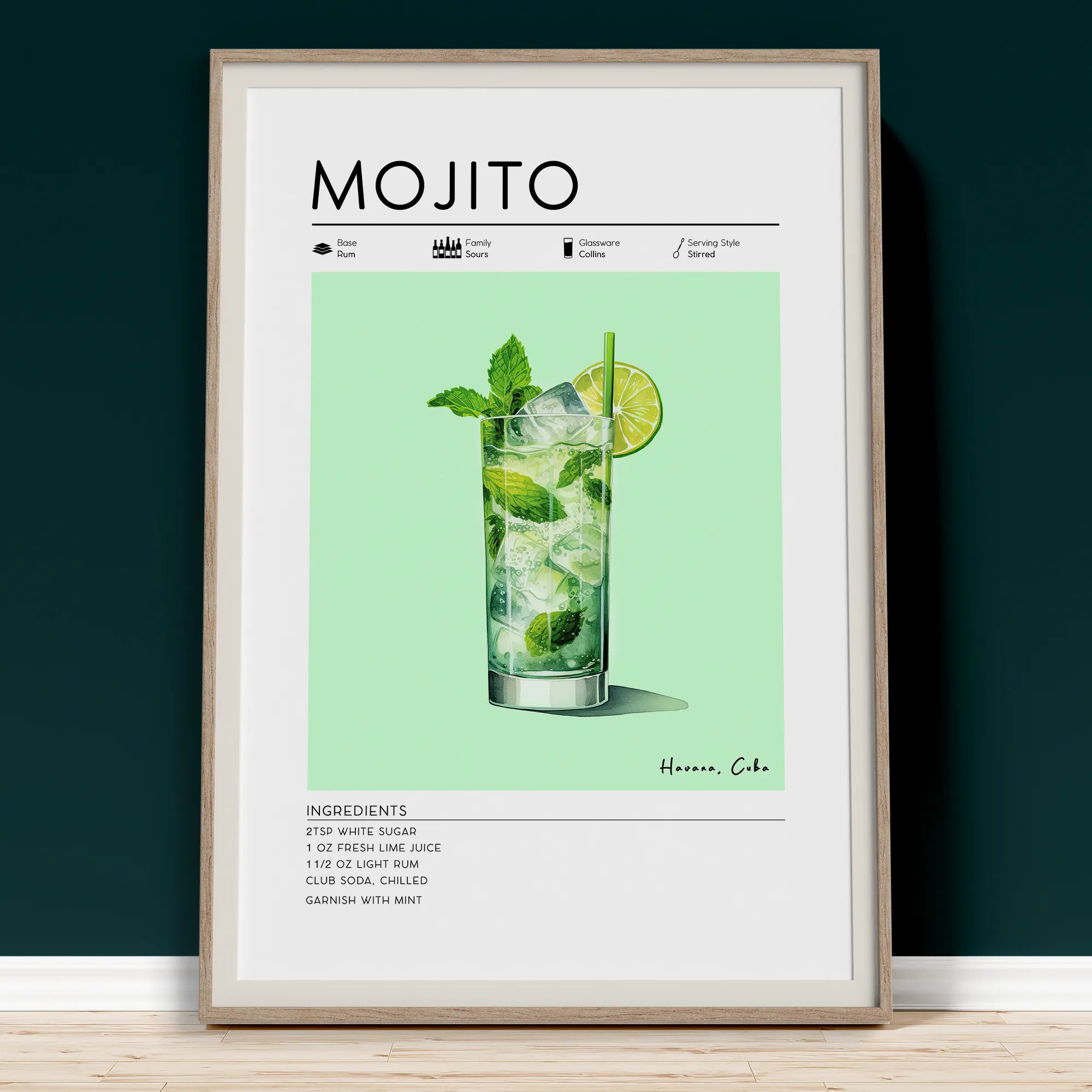 Mojito recipe poster, great gifts for home bar