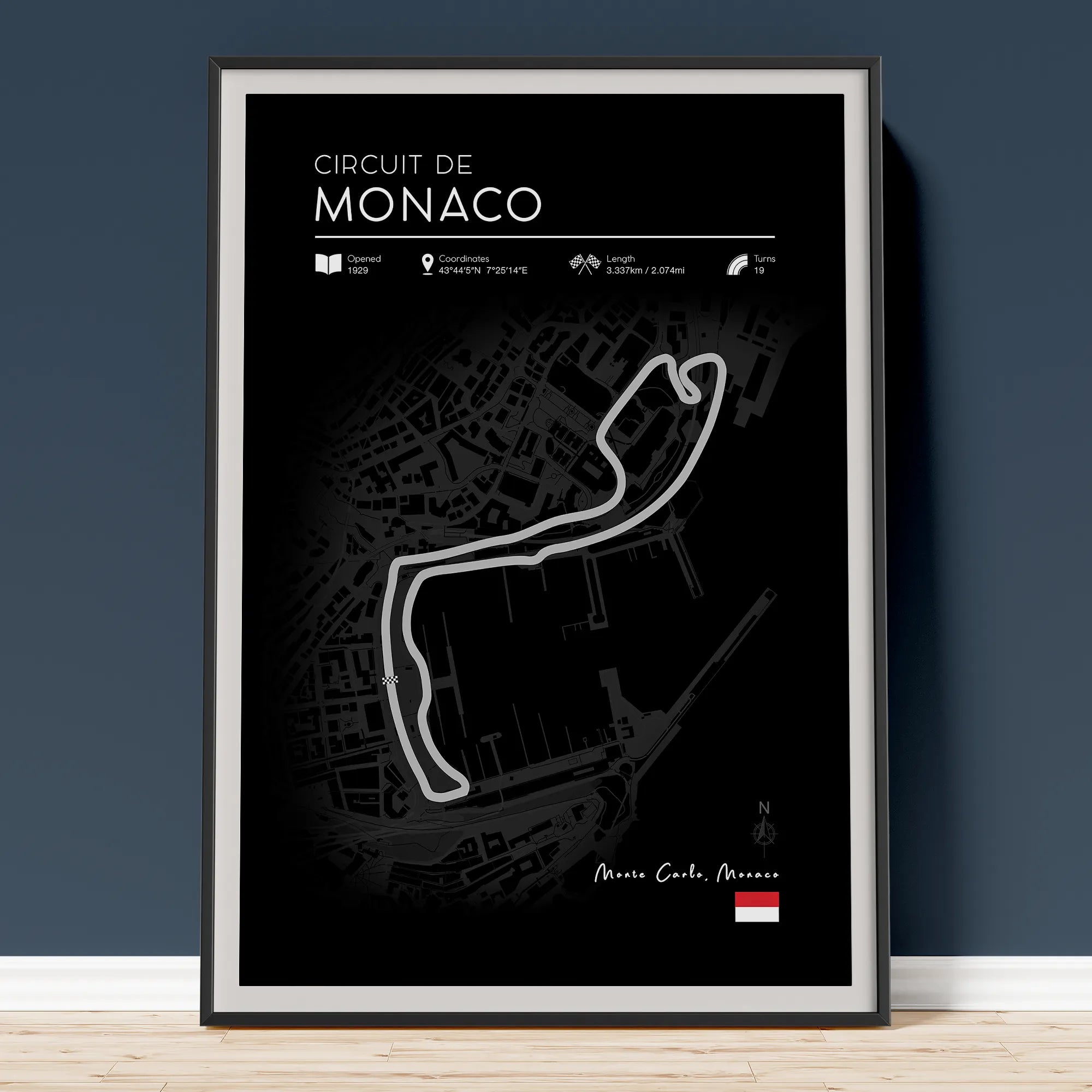 Monaco Grand Prix Poster | F1 Race Track Wall Art in Black