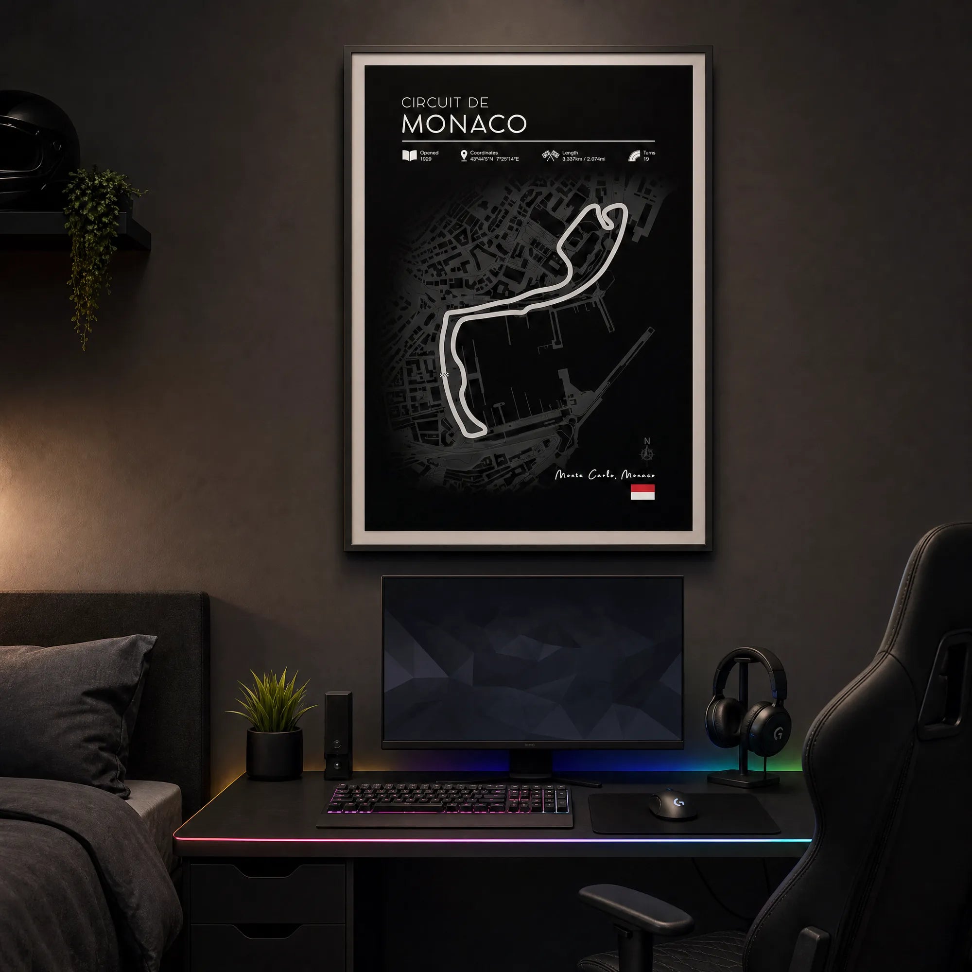 Monaco Grand Prix Poster | F1 Race Track Wall Art in Black