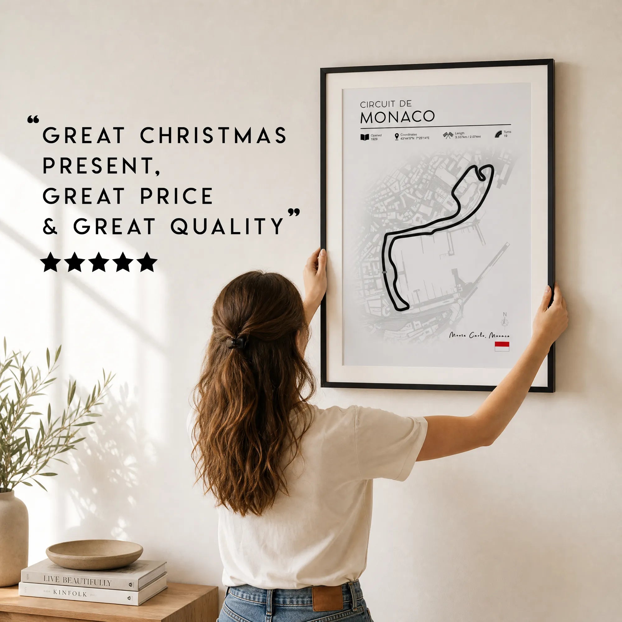 Modern Monaco F1 race track poster, minimalist motorsport wall art