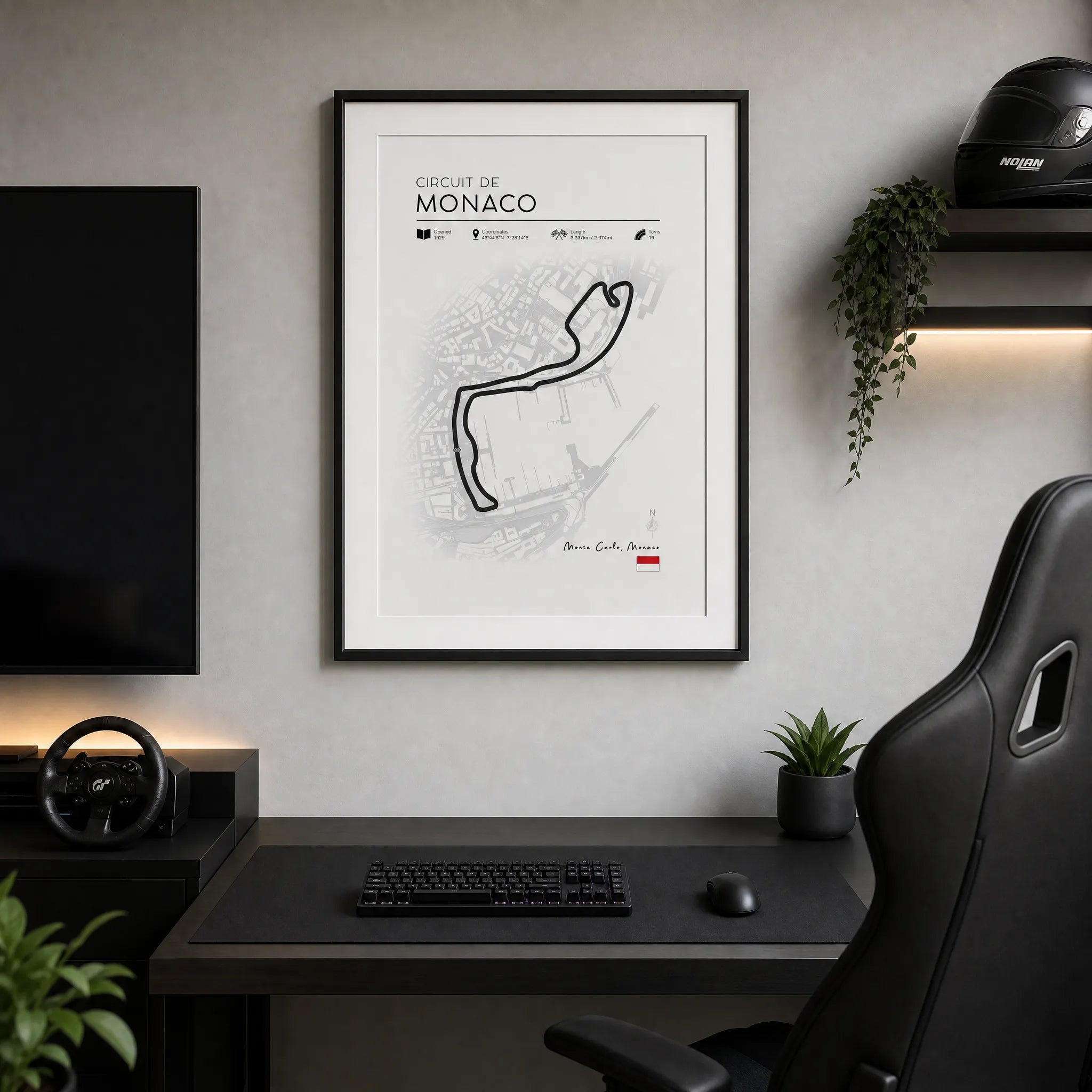 Modern Monaco F1 race track poster, minimalist motorsport wall art