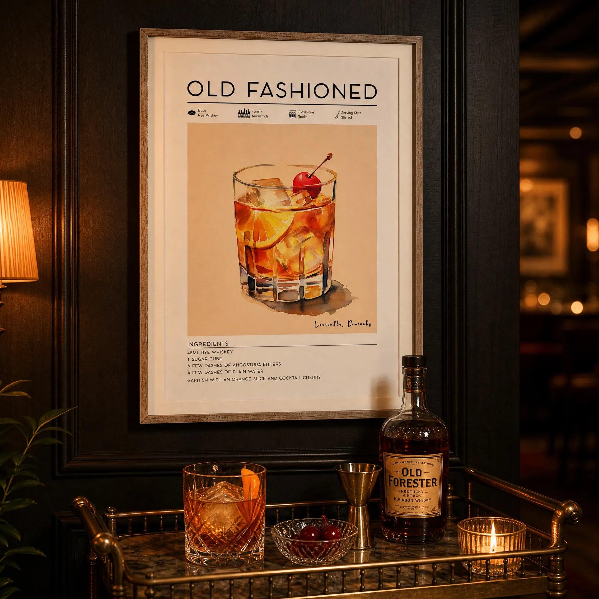 Old Fashioned Cocktail Poster - Printable Bar Art