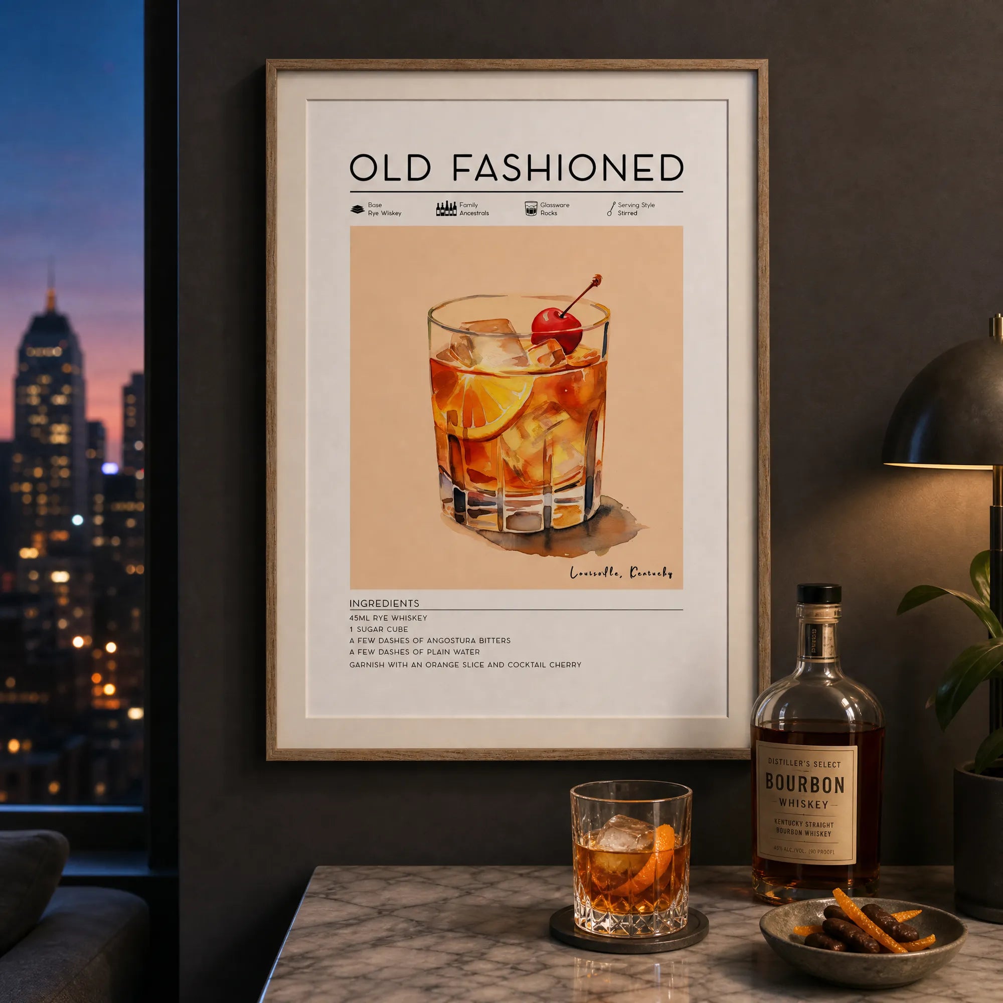 Old Fashioned Cocktail Poster - Printable Bar Art