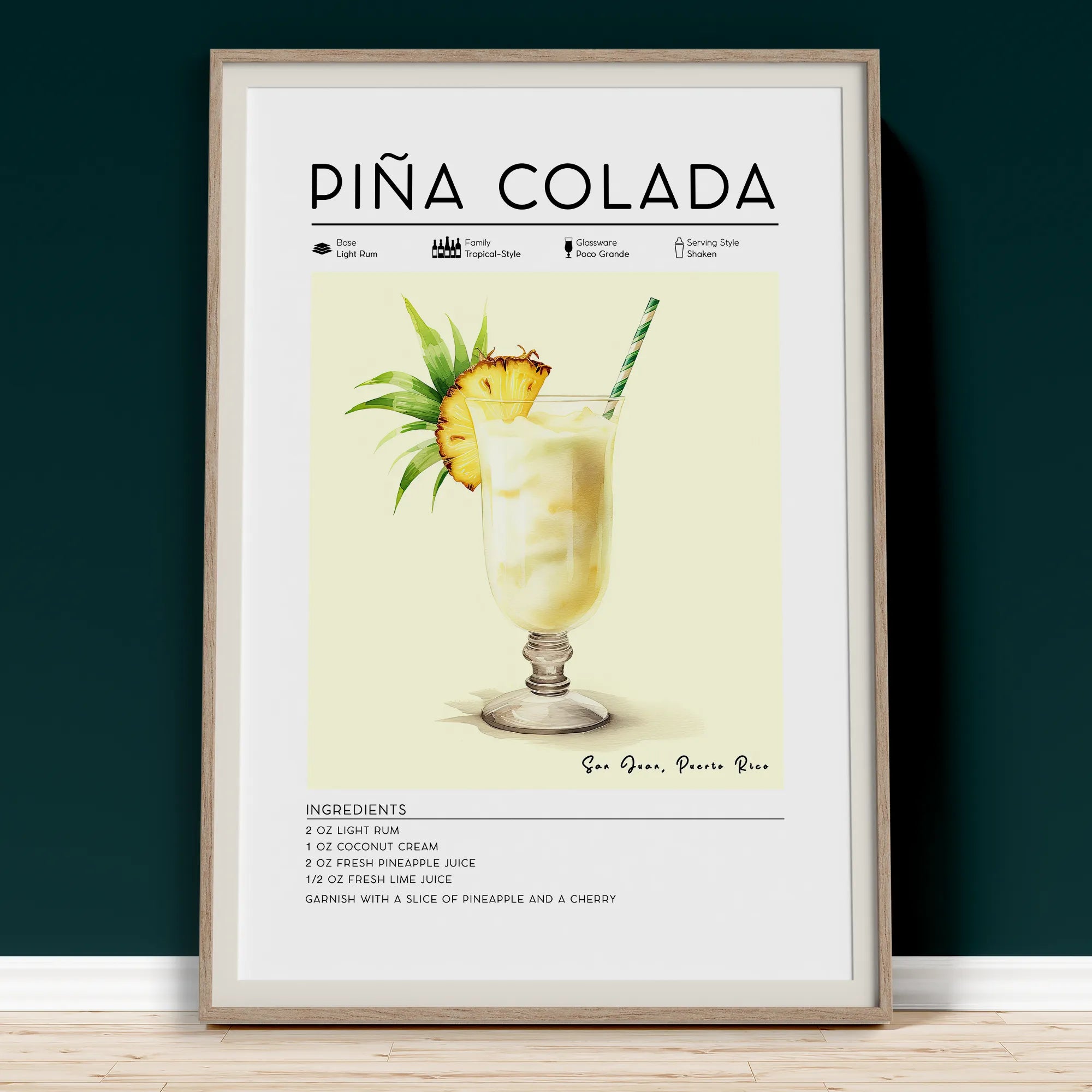 Pina Colada poster, home bar wall art, perfect gift for cocktail lover