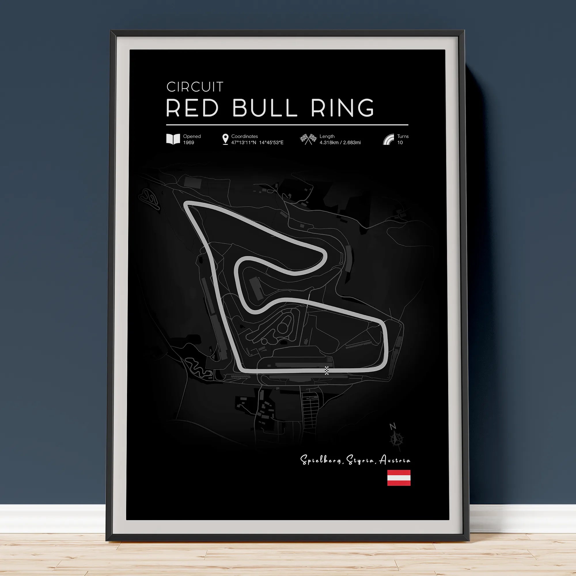 Red Bull Ring Track Poster in Black