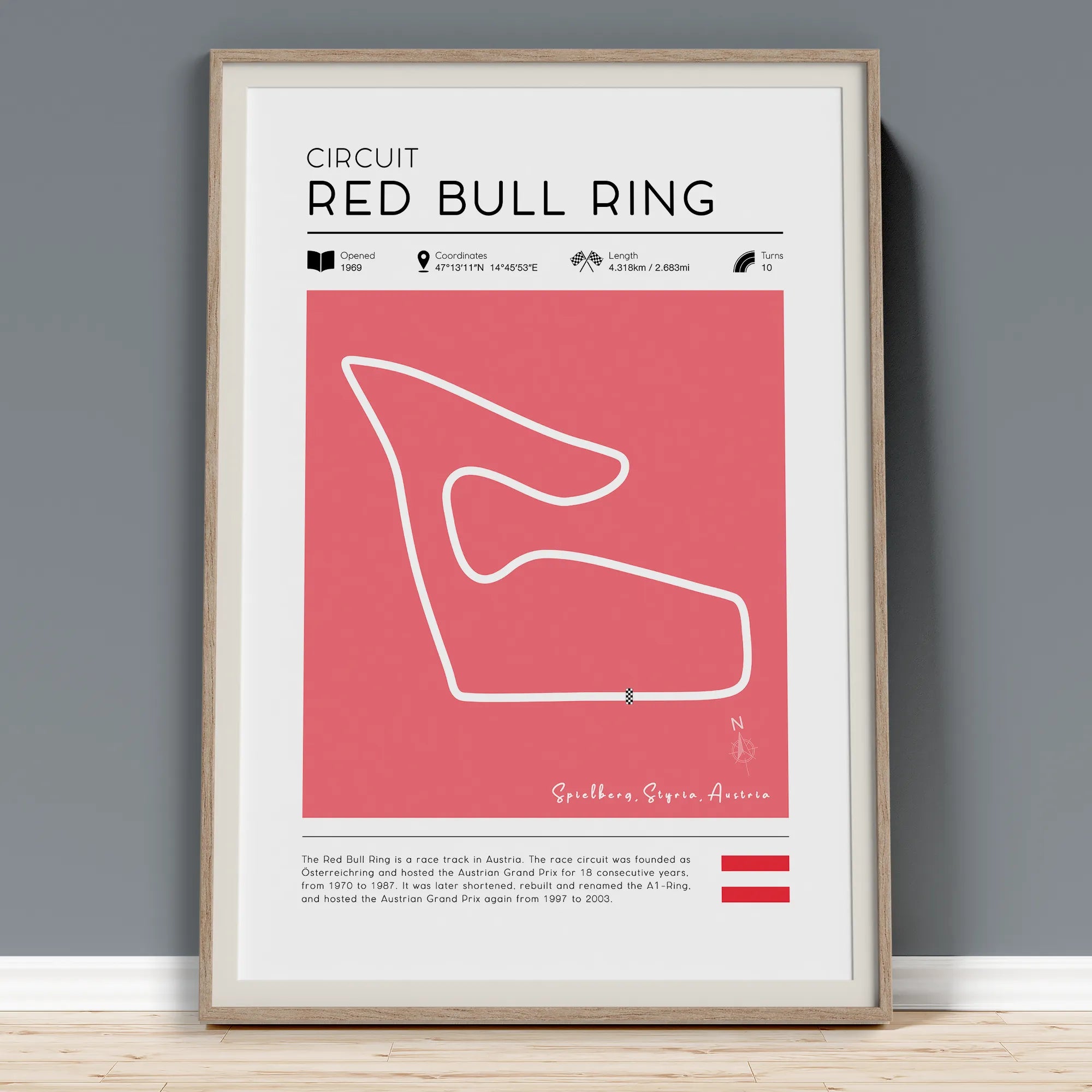 Red Bull Ring Track Poster. Racetrack Art showing Austrian Grand Prix Circuit
