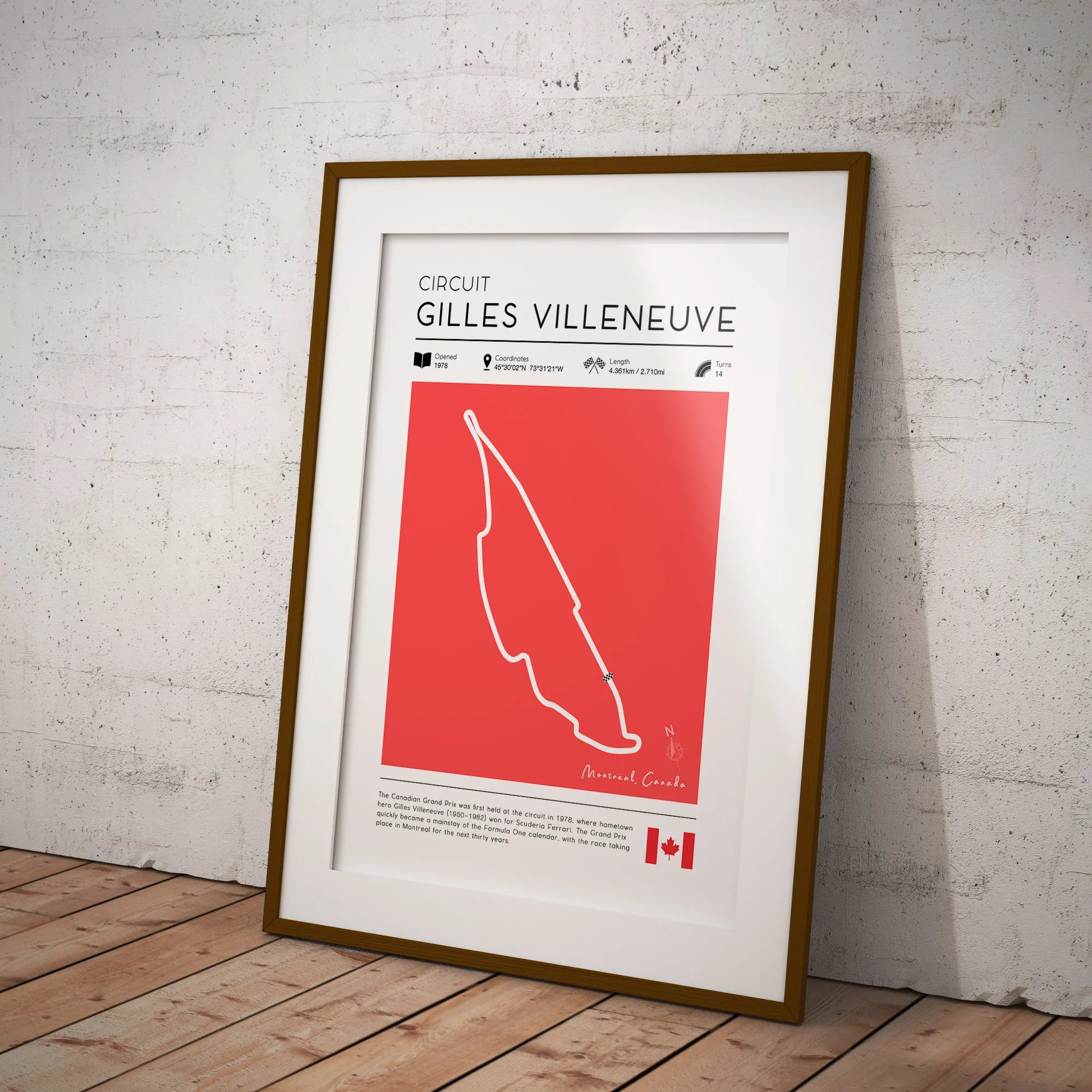 Printable Retro Gilles-Villeneuve F1 Track Poster in frame