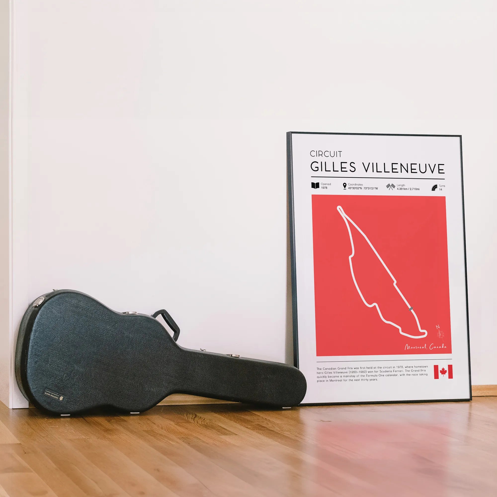 Printable Retro Gilles-Villeneuve F1 Track Poster in frame