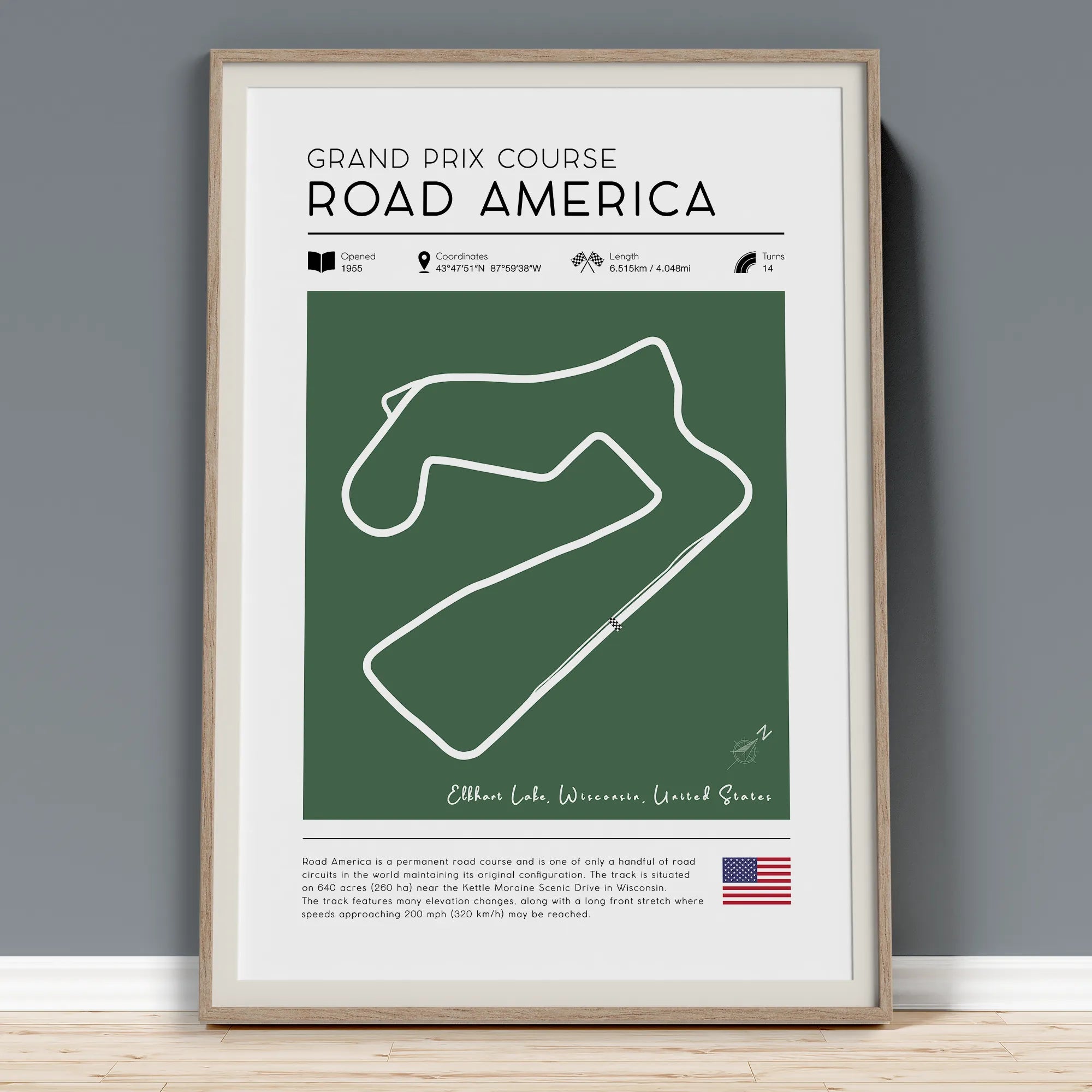 Road America Poster. Vintage Race Track wall art 