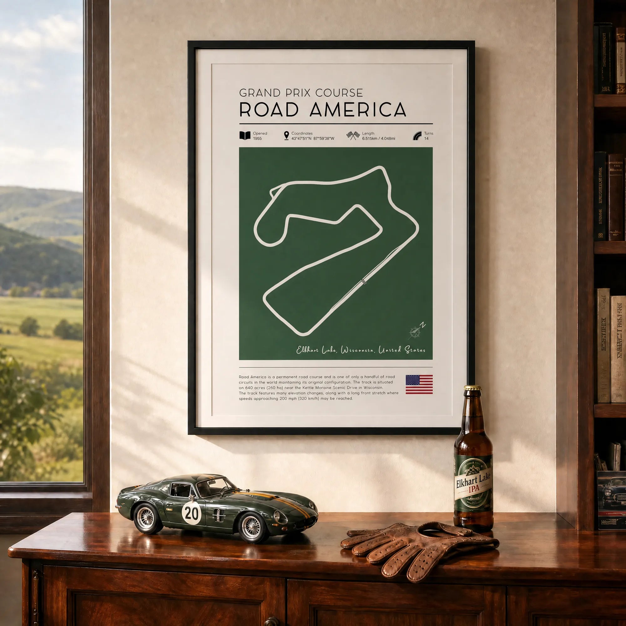 Vintage Road America race track poster — minimal motorsport wall art