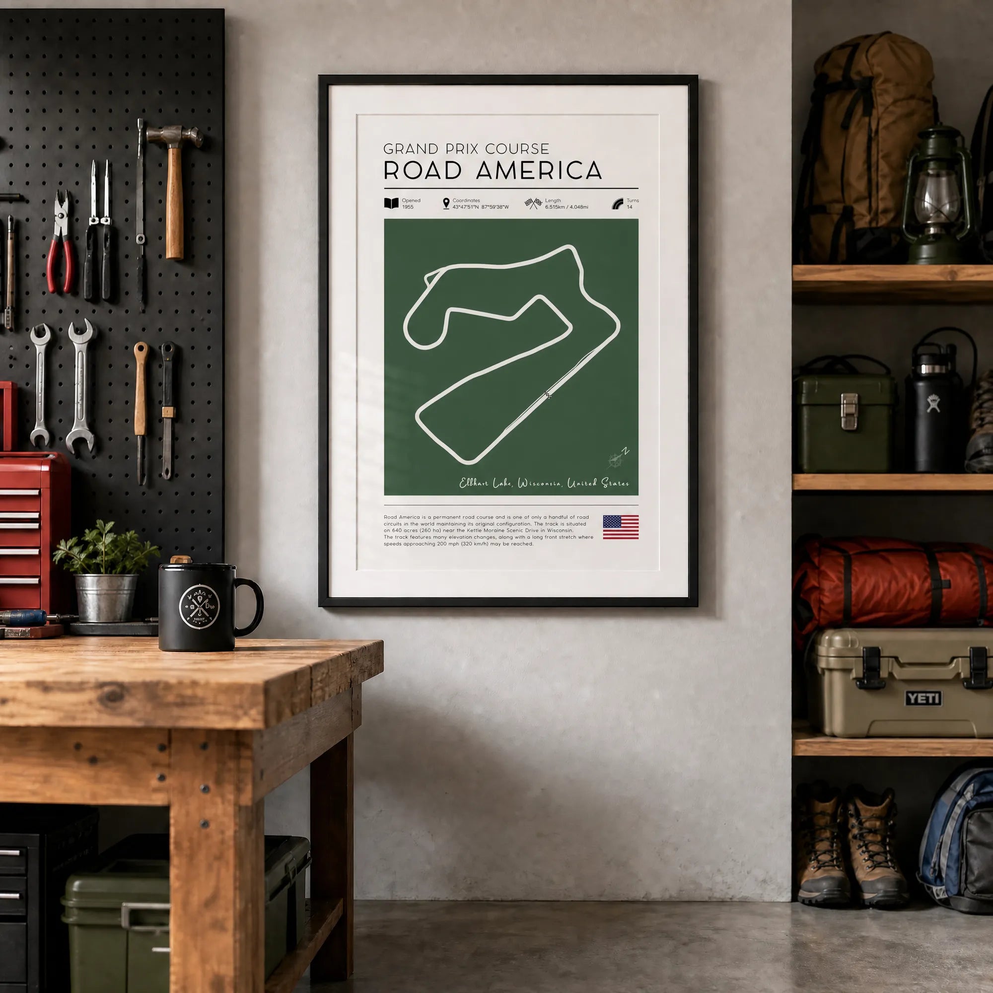 Vintage Road America race track poster — vintage motorsport wall art