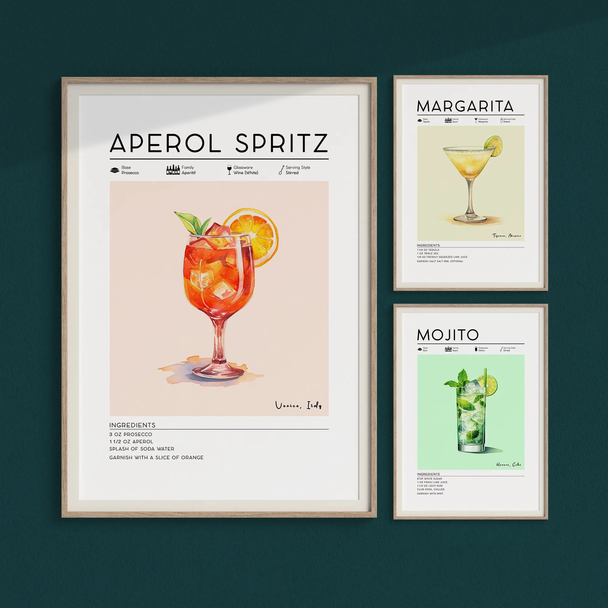 Cocktail art, Aperol Spritz poster, Margarita Poster, Mojito poster