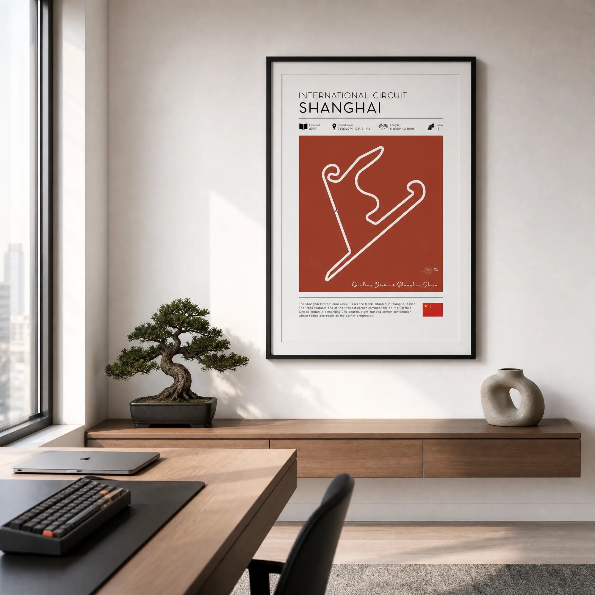 Shanghai circuit race track art displayed as framed formula 1 poster