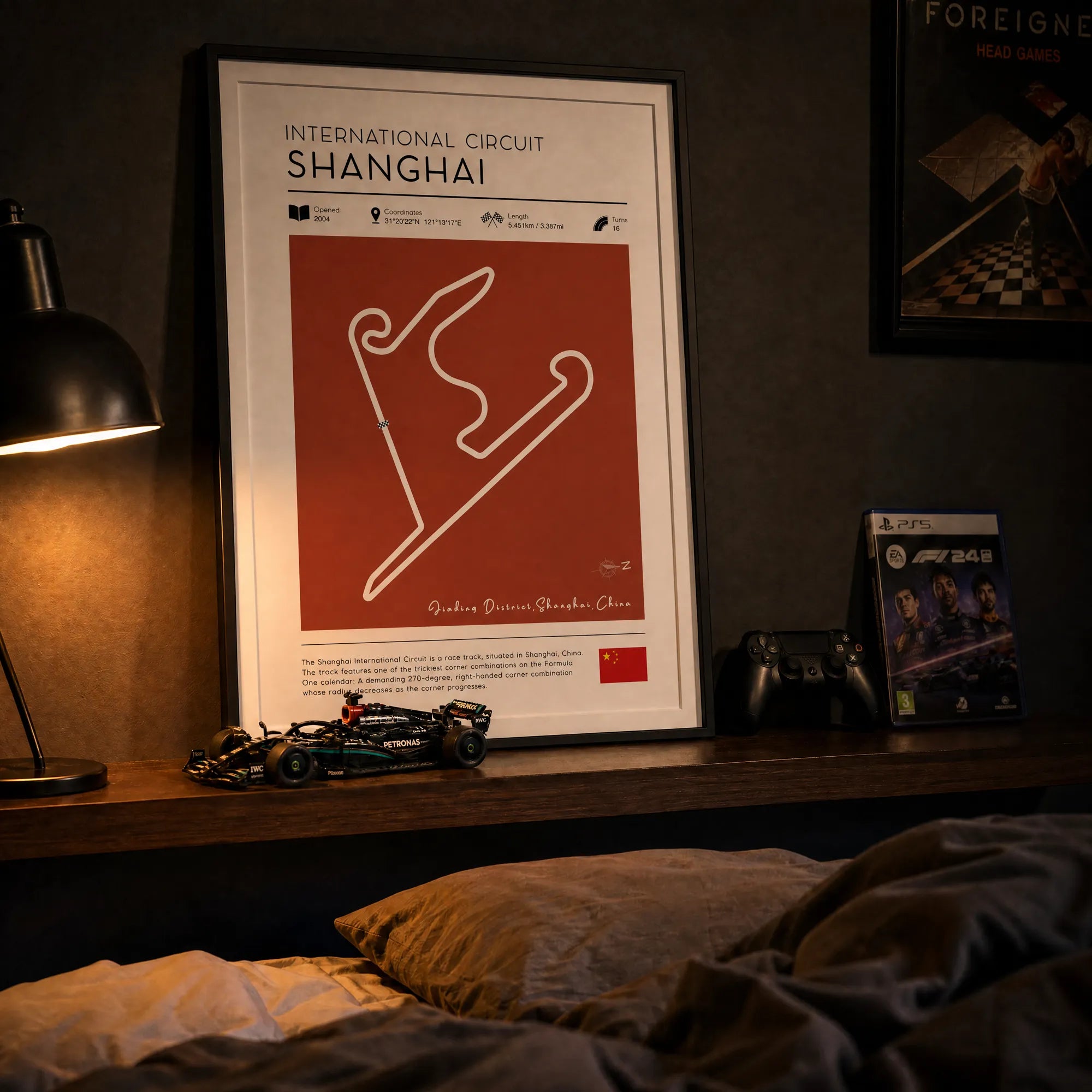 Shanghai circuit race track art displayed as framed formula 1 poster