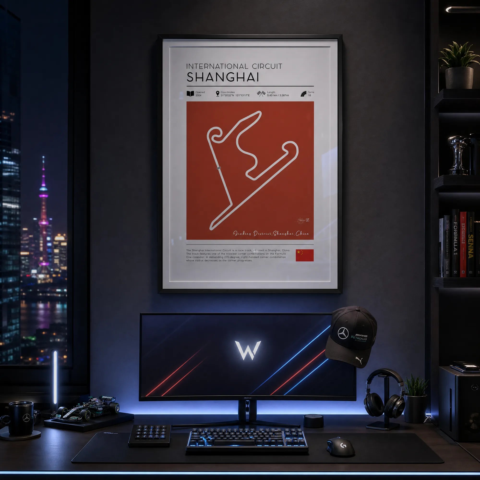 Shanghai circuit race track art displayed as framed formula 1 poster