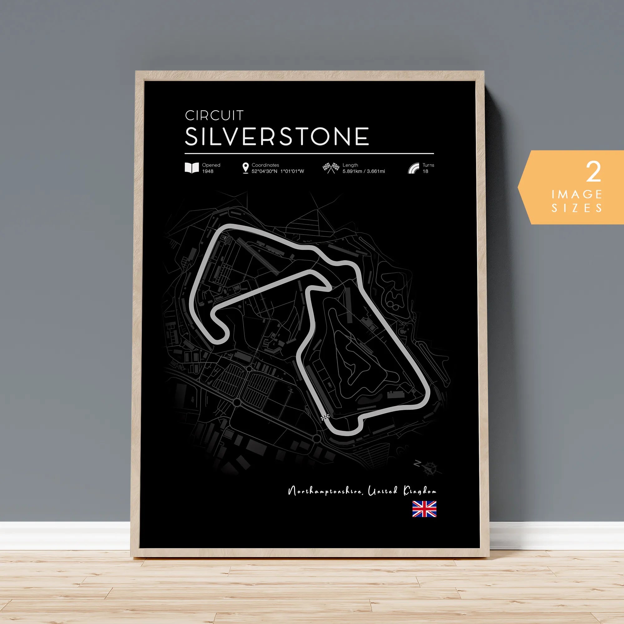 Silverstone Circuit Poster – Black Edition F1 Track Print for Motorsport Fans