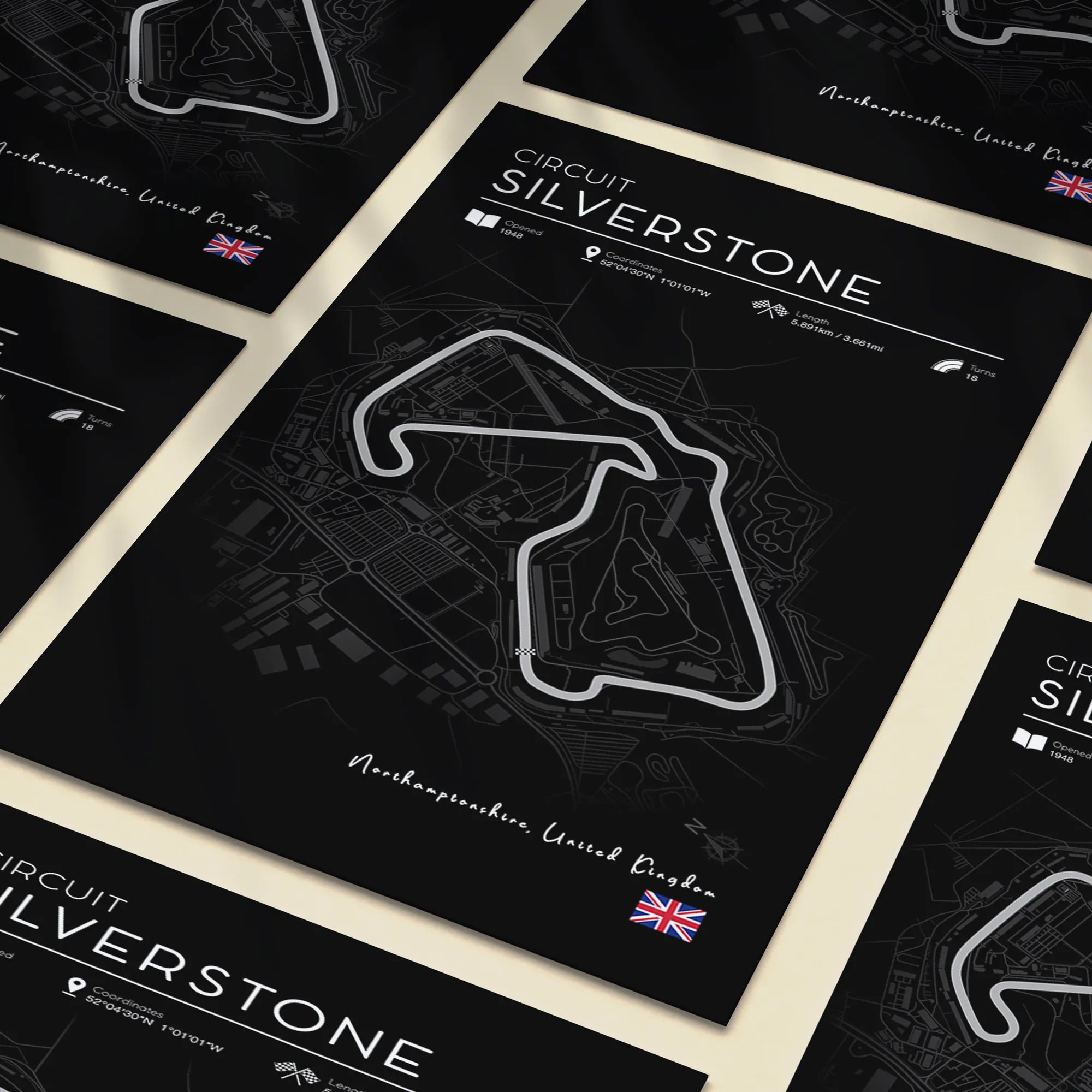 Silverstone F1 Track Poster – Fine Line Detailing on Minimalist Black Edition Print