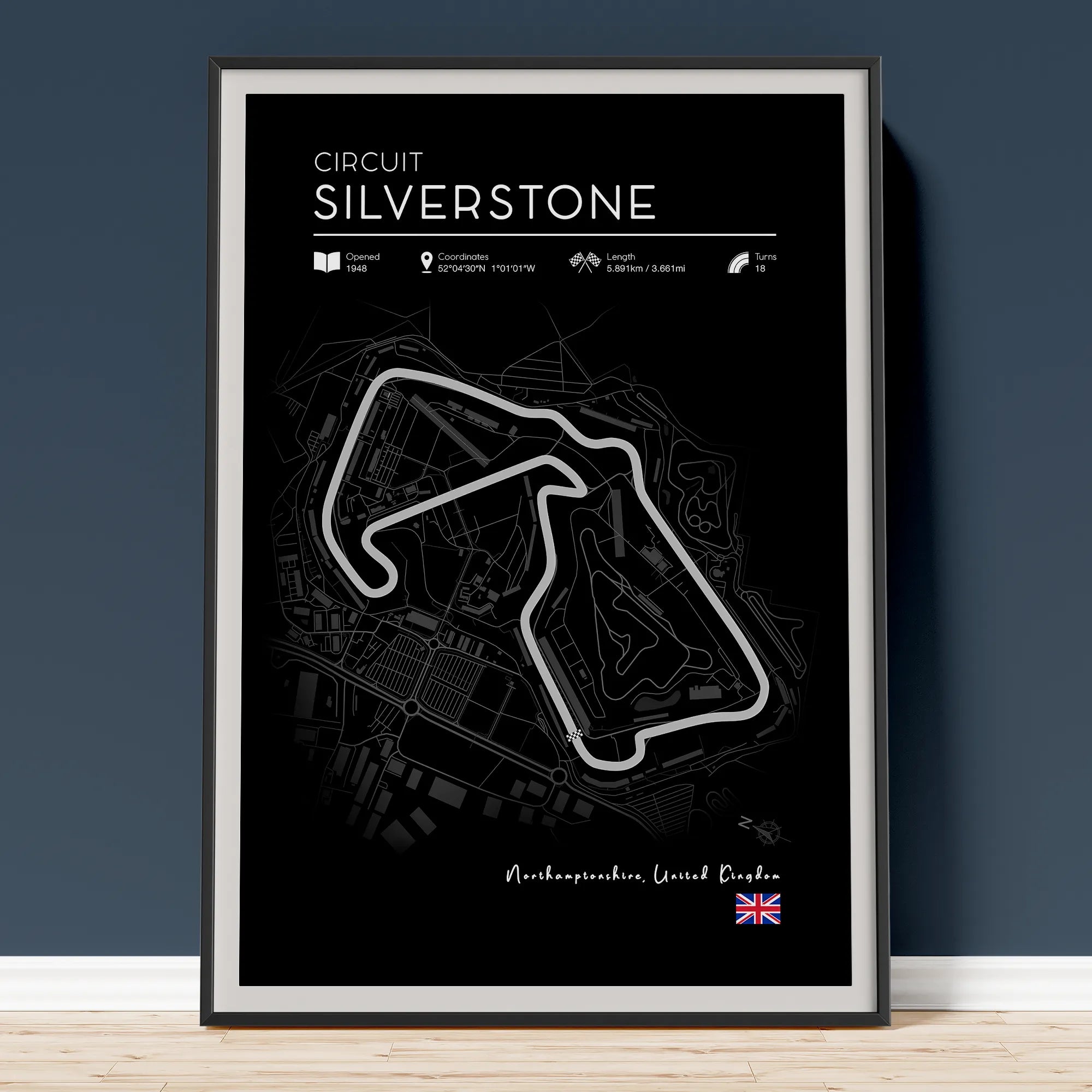 Silverstone Circuit Poster – Black Edition F1 Track Print for Motorsport Fans