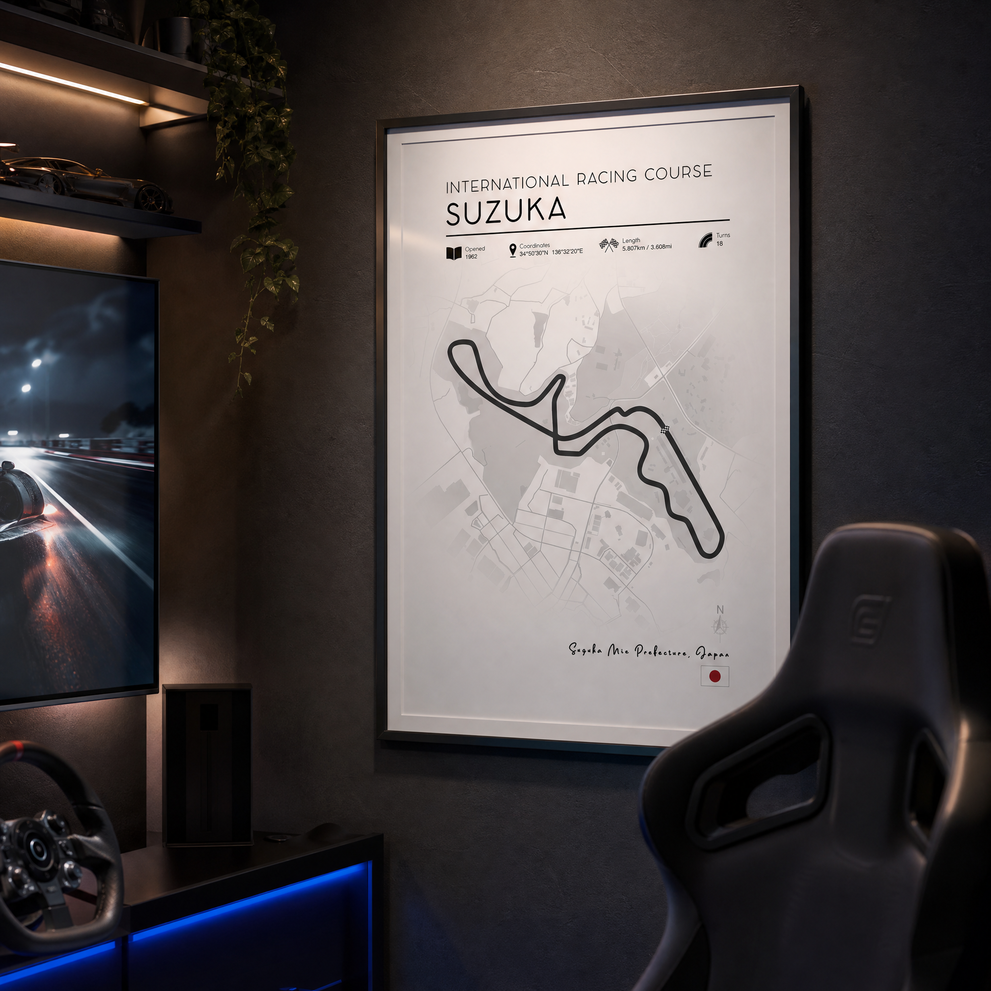 Suzuka race track art, framed formula 1 poster