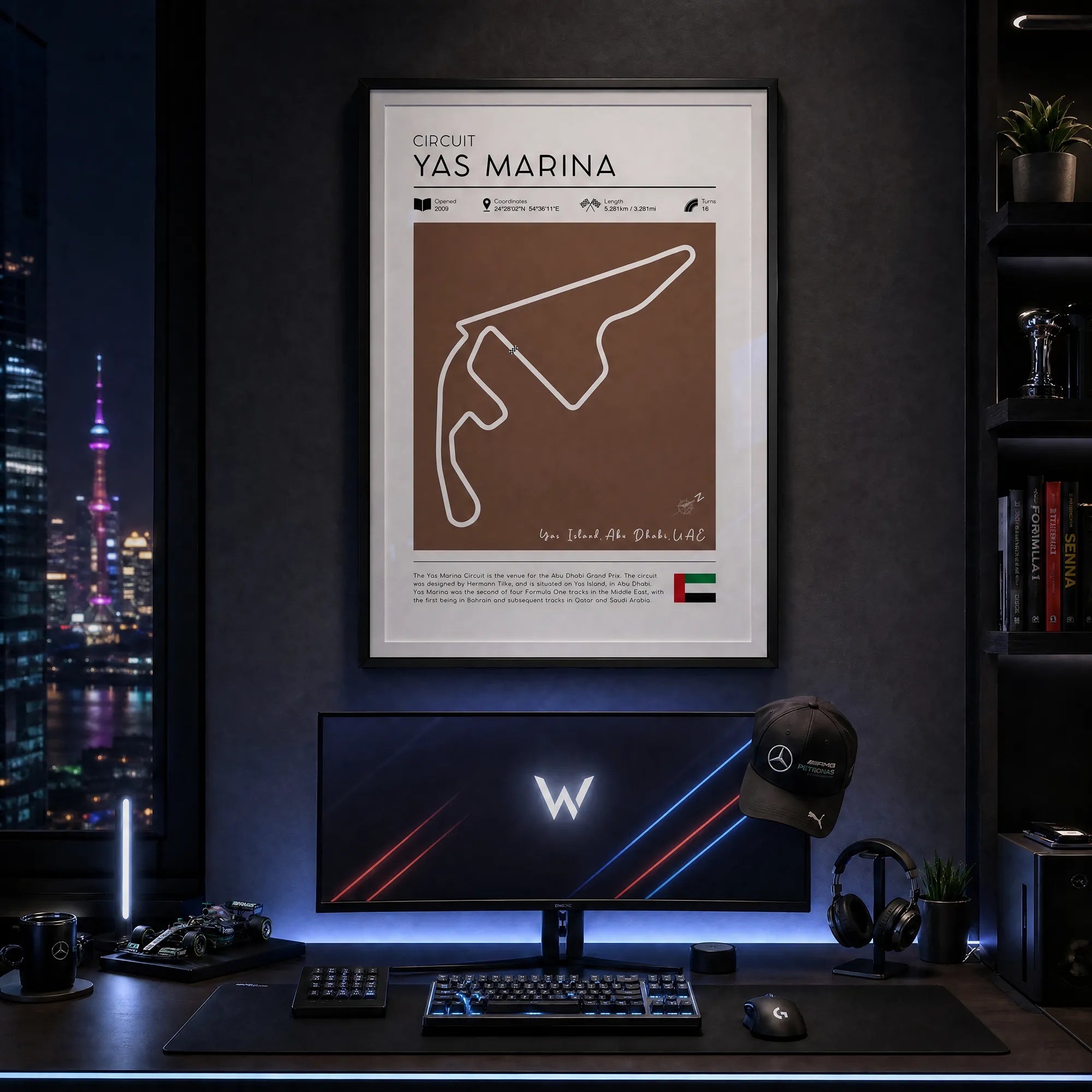 Yas Marina Abu Dhabi Grand Prix race track art displayed as Vintage Formula 1 poster