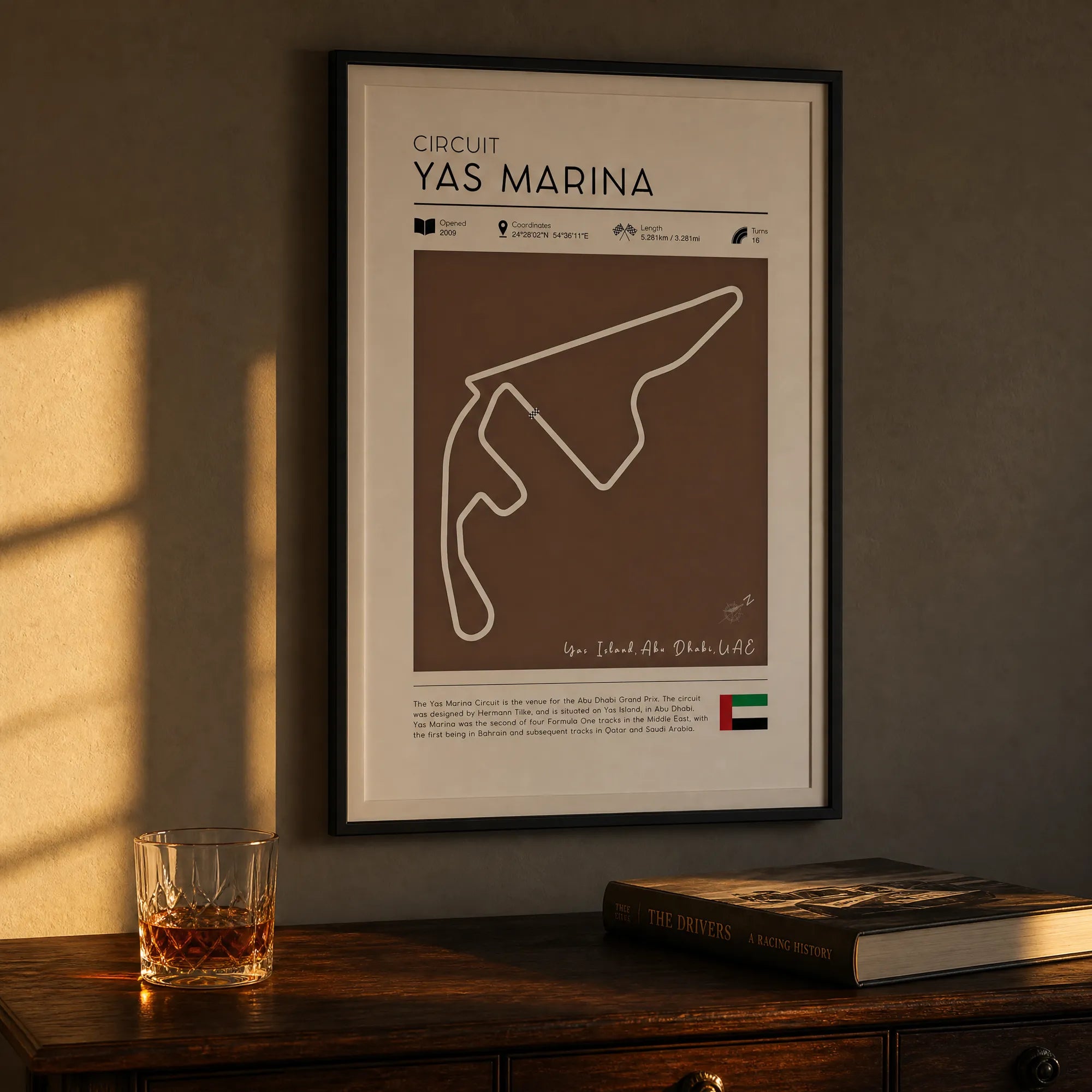 Vintage Yas Marina F1 race track poster, heritage motorsport wall art