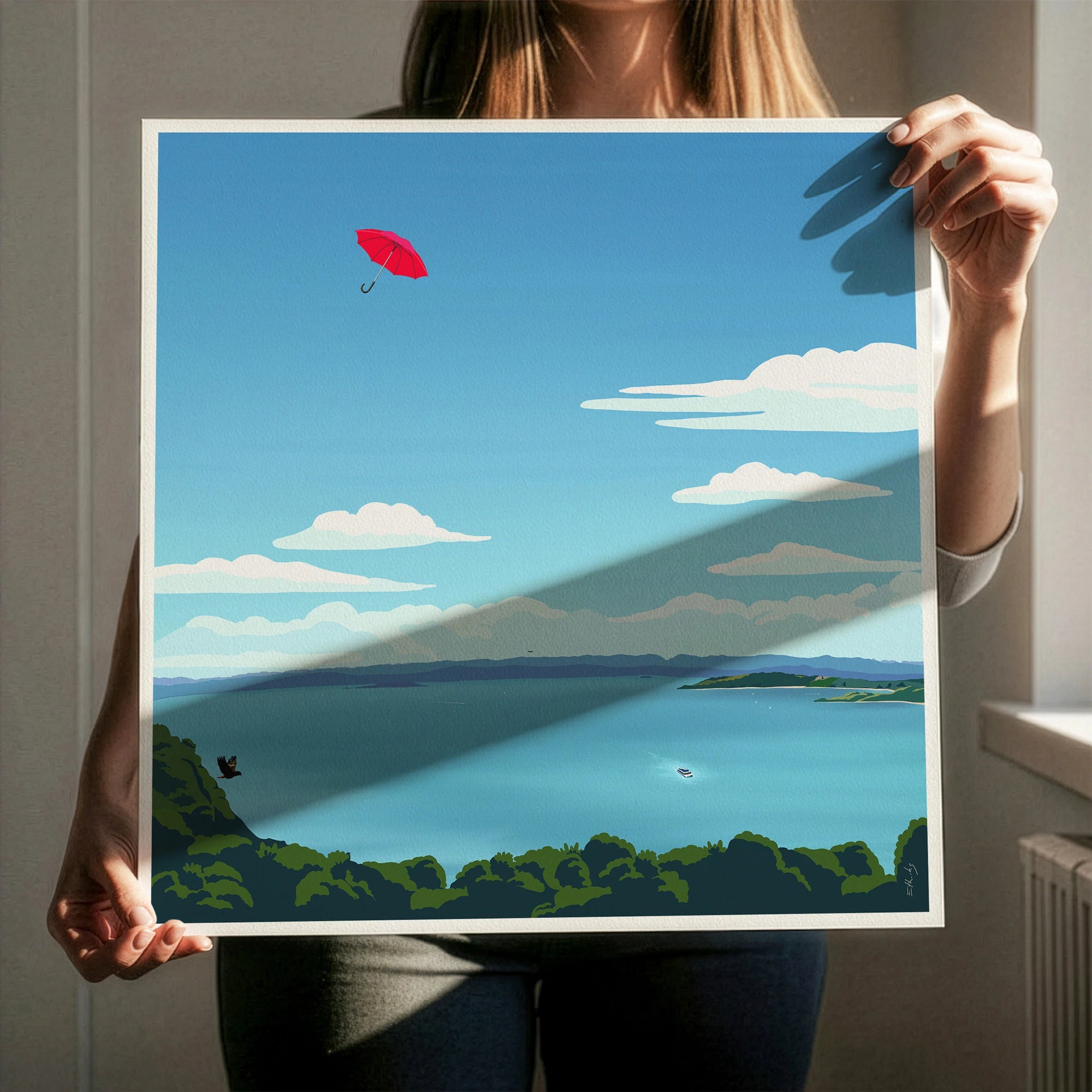 Wellington Harbour NZ art print city illustration digital download