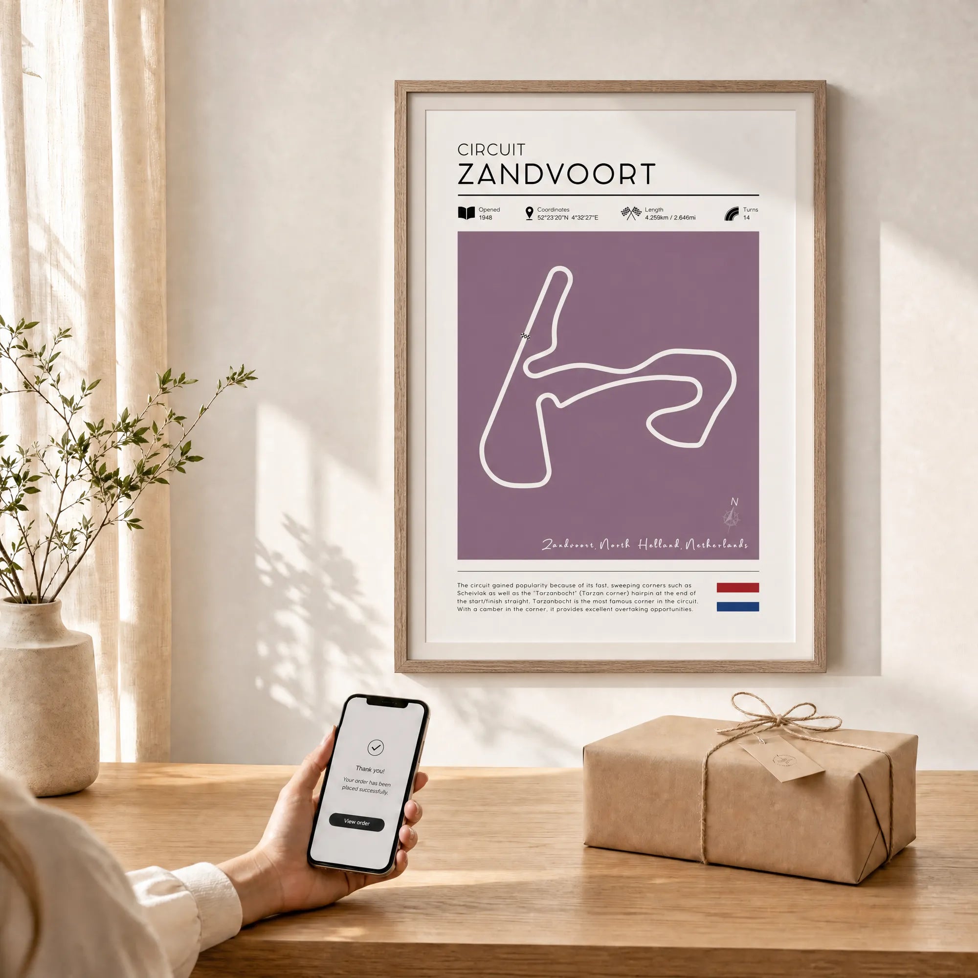 Vintage Zandvoort F1 race track poster, classic motorsport wall art