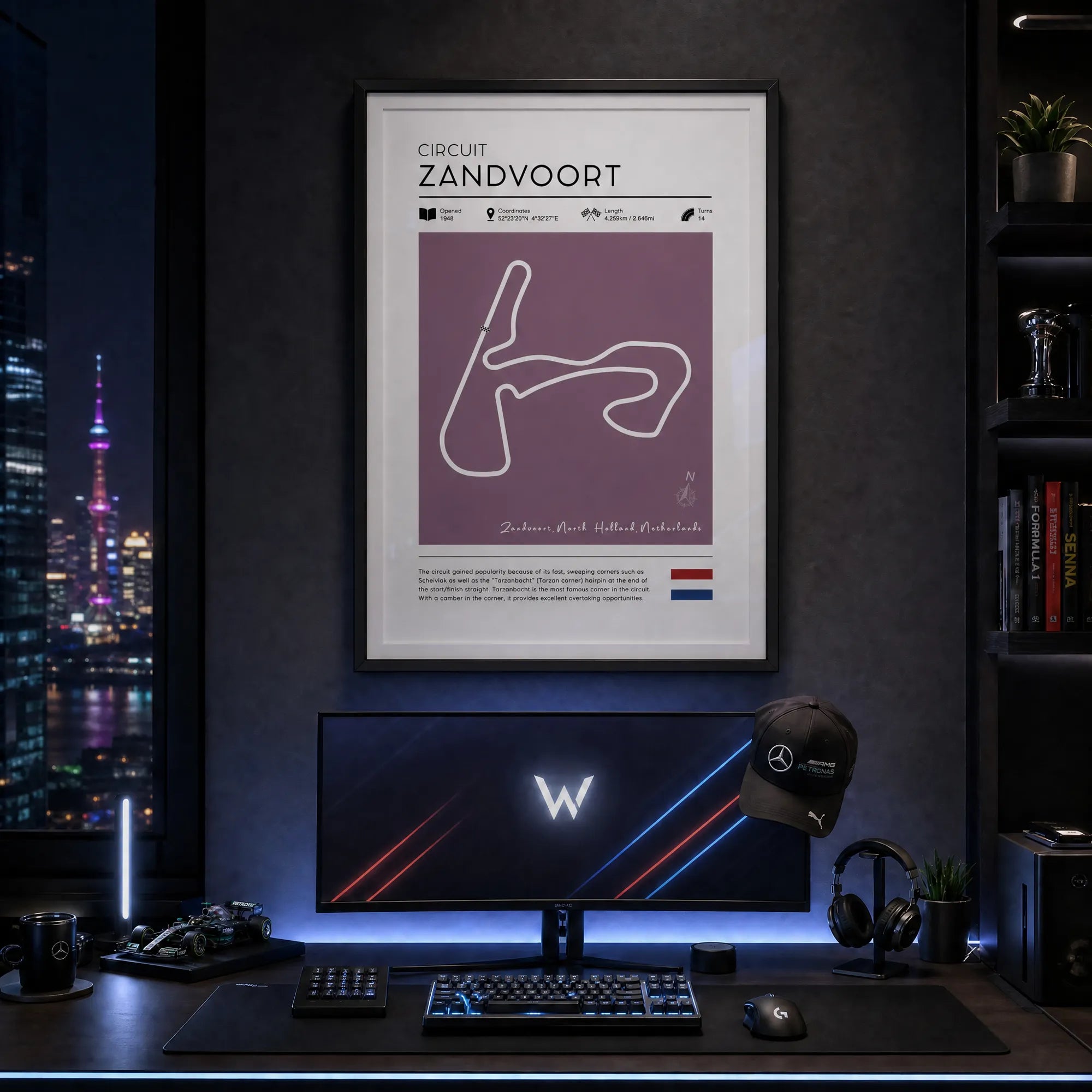 Vintage Zandvoort F1 race track poster, classic motorsport wall art