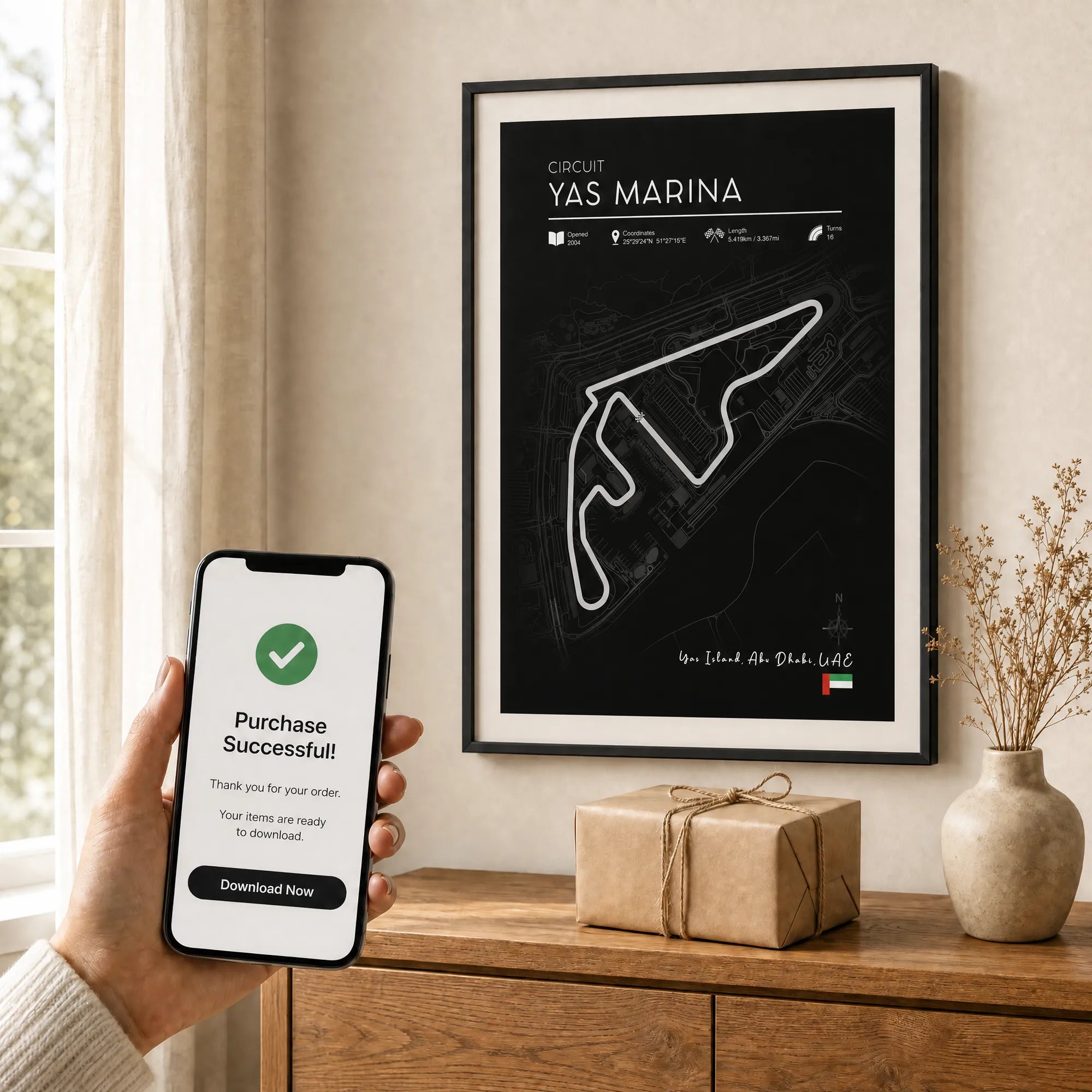 Unique F1 gifts Yas Marina Circuit, printable Black Edition formula 1 art download