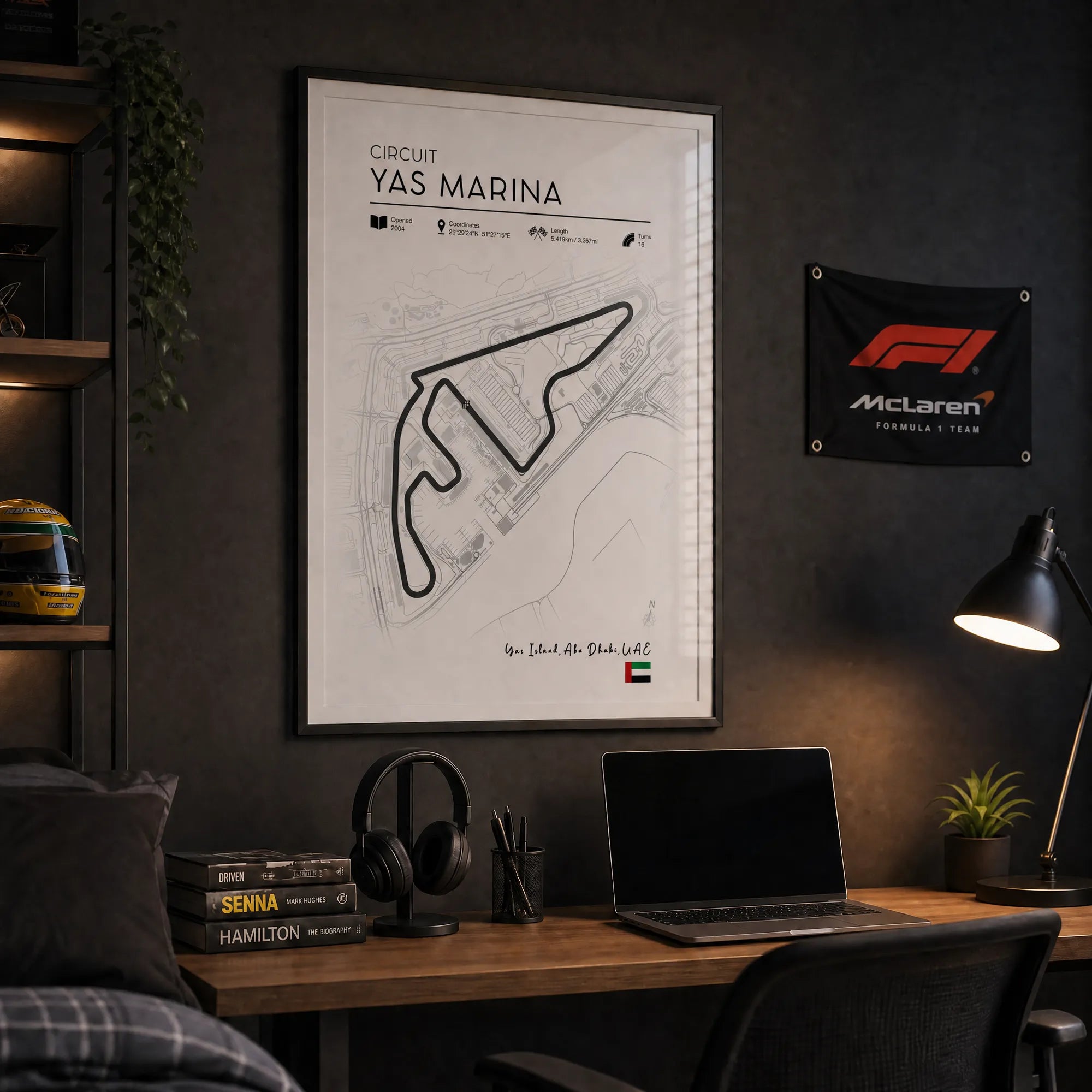 Yas Marina Abu Dhabi Grand Prix race track art displayed as Minimalist formula 1 poster