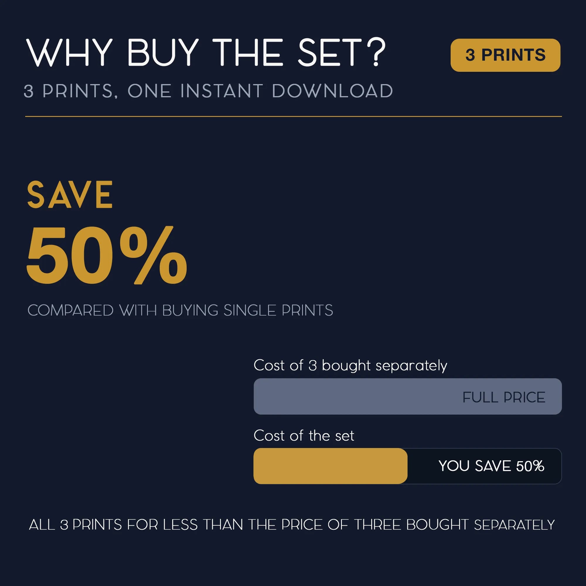 Golf poster set value: all 3 printable golf course prints for one price, save 50% versus singles