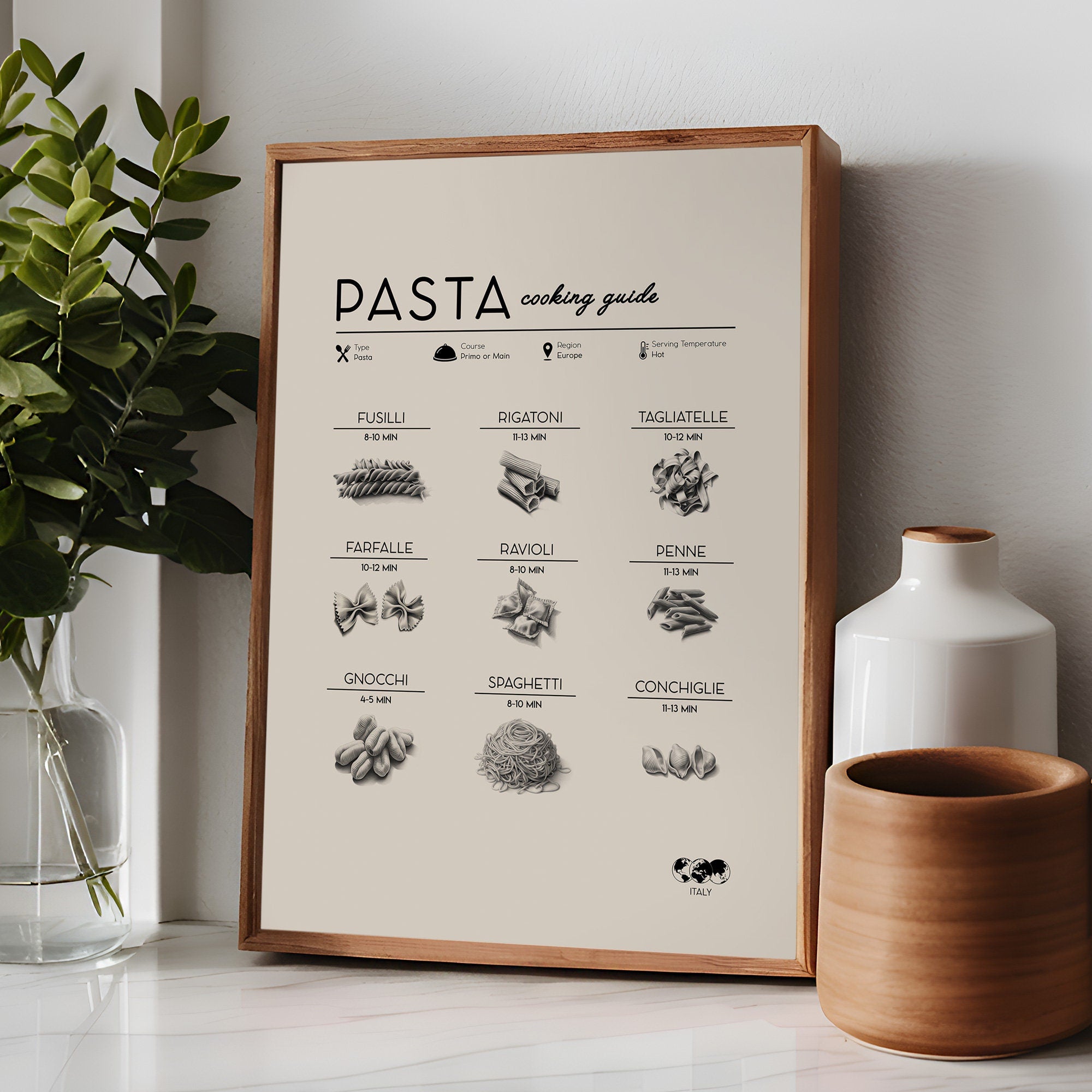 Kitchen Print, Italian Pasta Poster