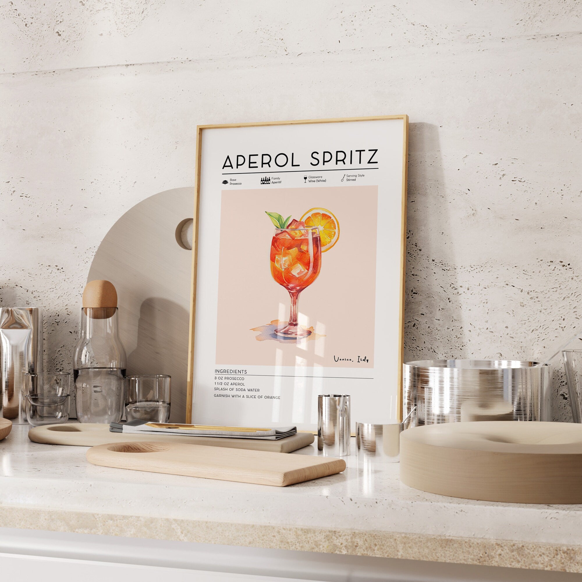 Set of 6 Cocktail Posters, Aperol Spritz Print, Martini Print, Negroni, Margarita, Mojito, Old Fashioned