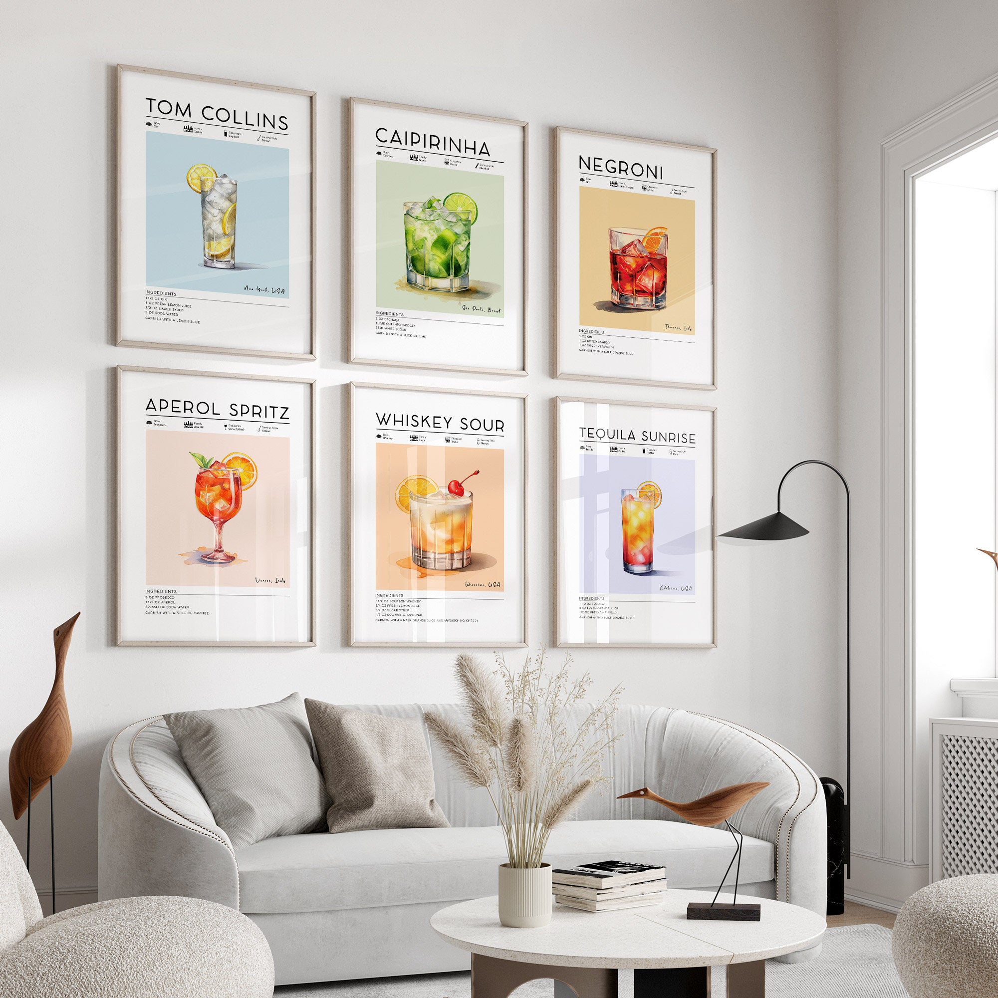 Bar Cart Art, Set of 12 Cocktail Posters