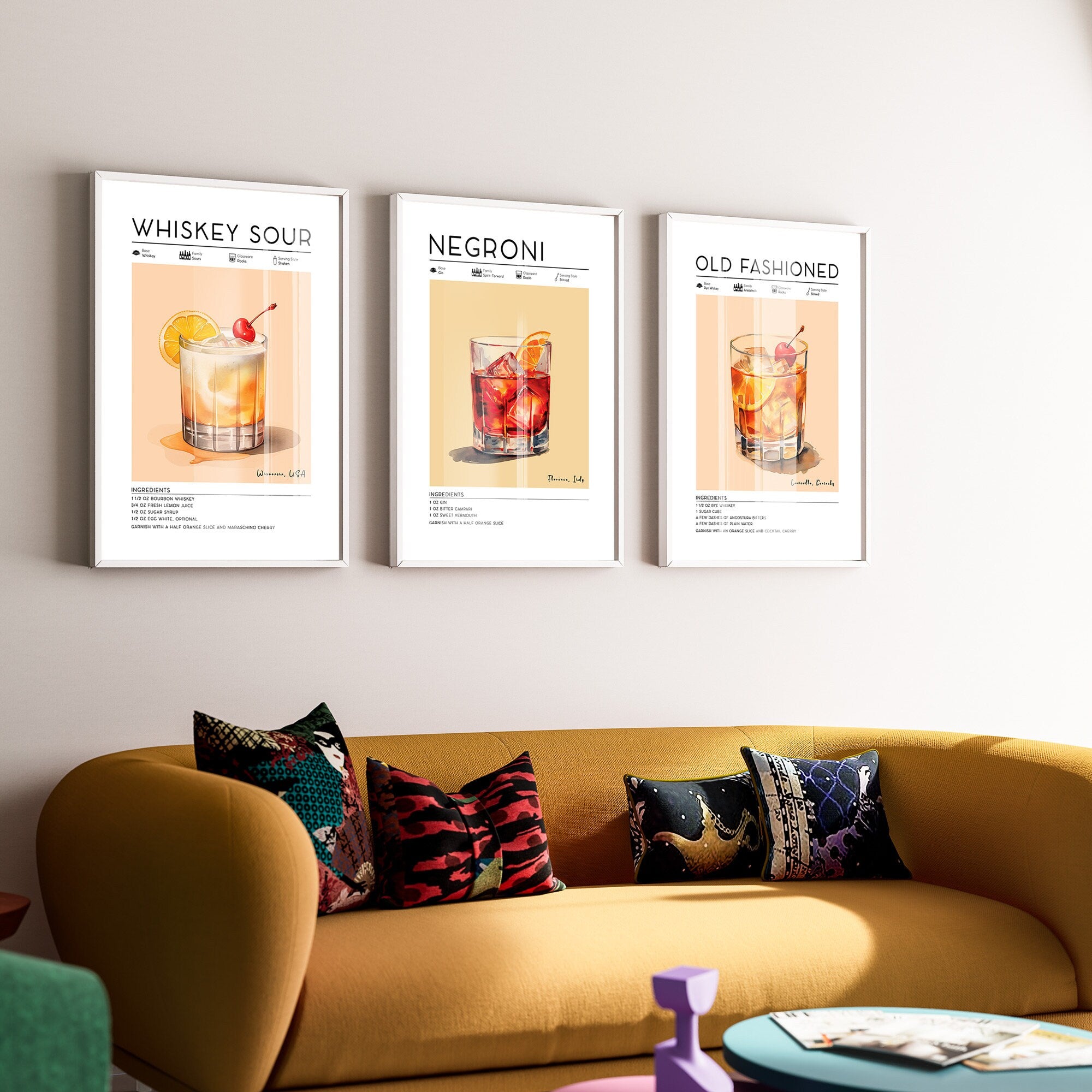 Bar Cart Art, Set of 12 Cocktail Posters