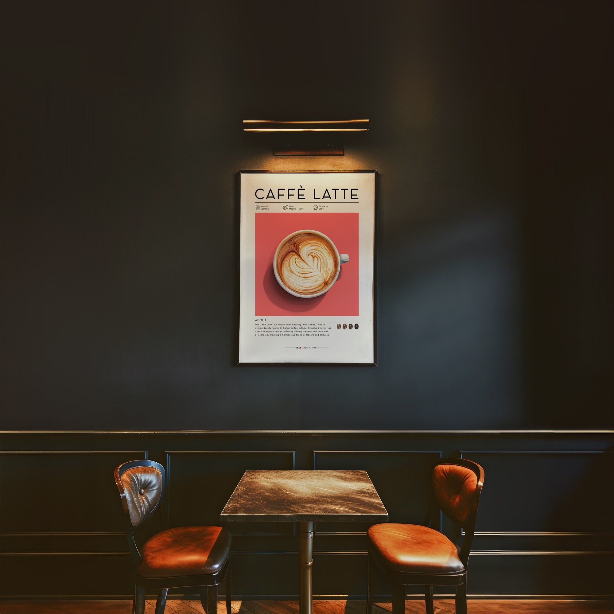 Retro Coffee Poster, Cafe Latte Kitchen Print