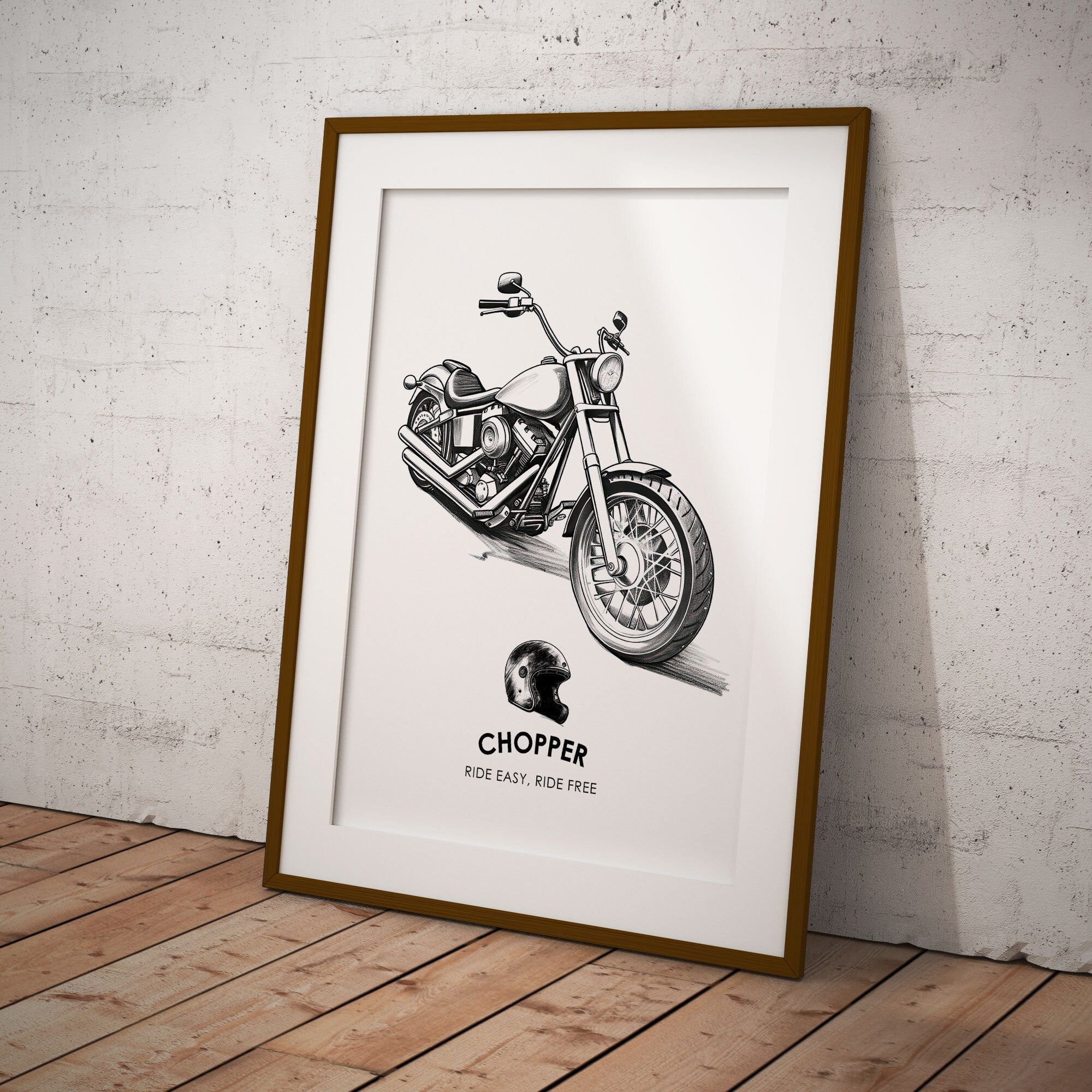 Motorcycle Wall Art, Classic Chopper Bike Print