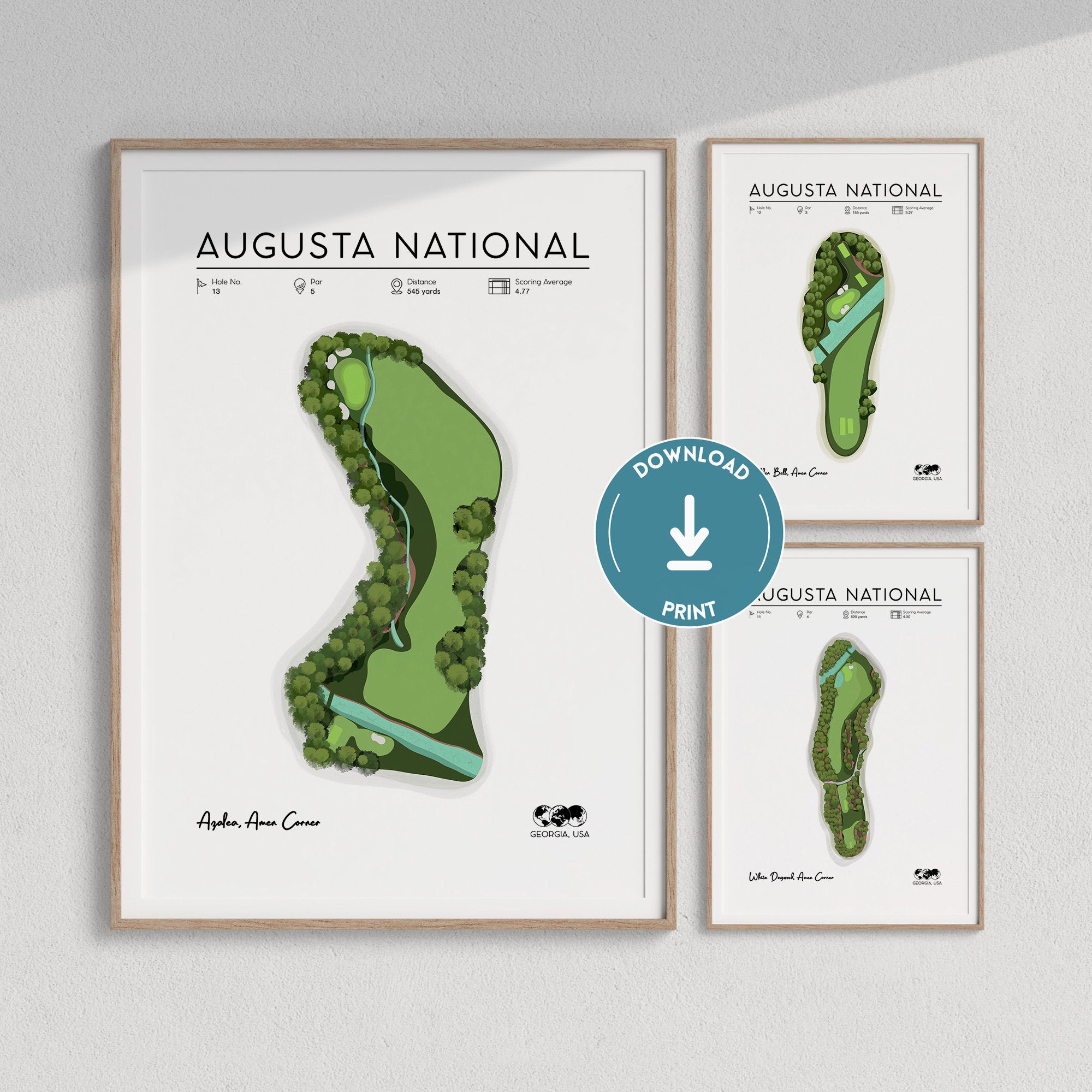 Set of 3 US Masters Augusta National Amen Corner Art Prints