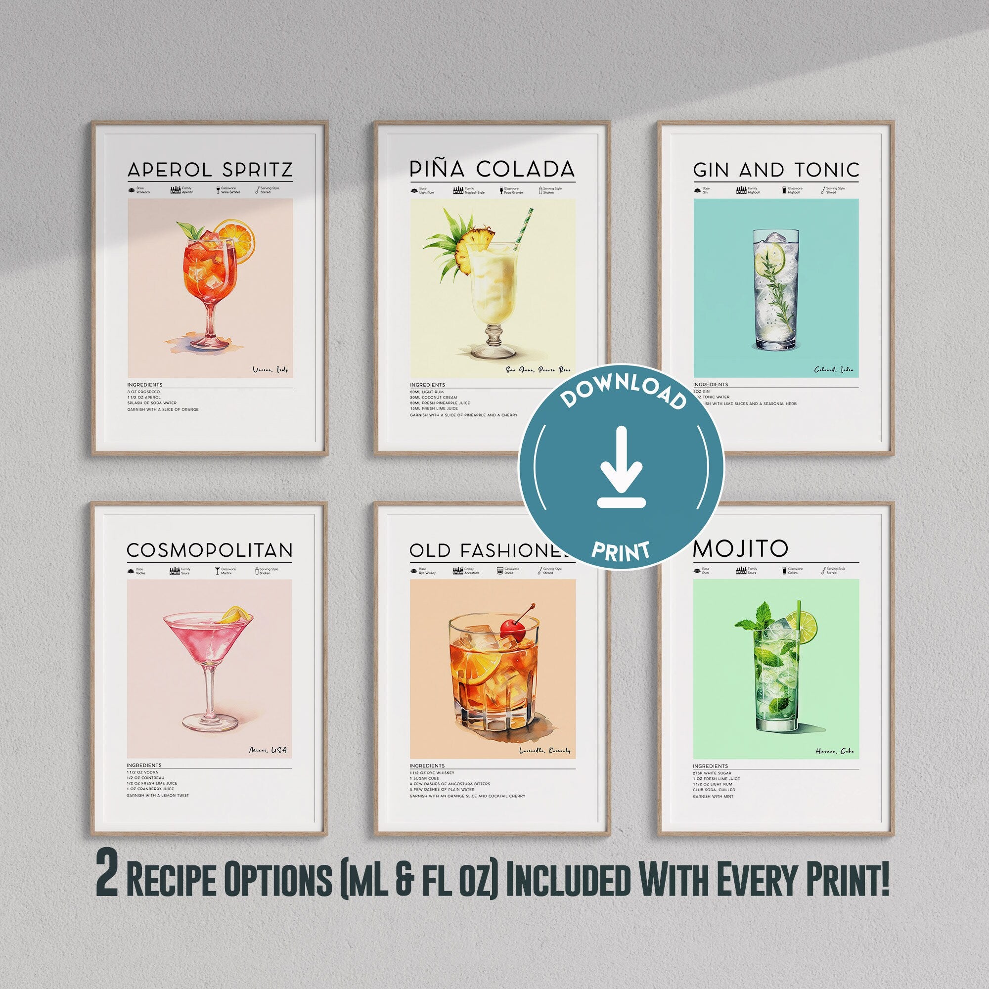 Set of 6 Classic Cocktail Posters