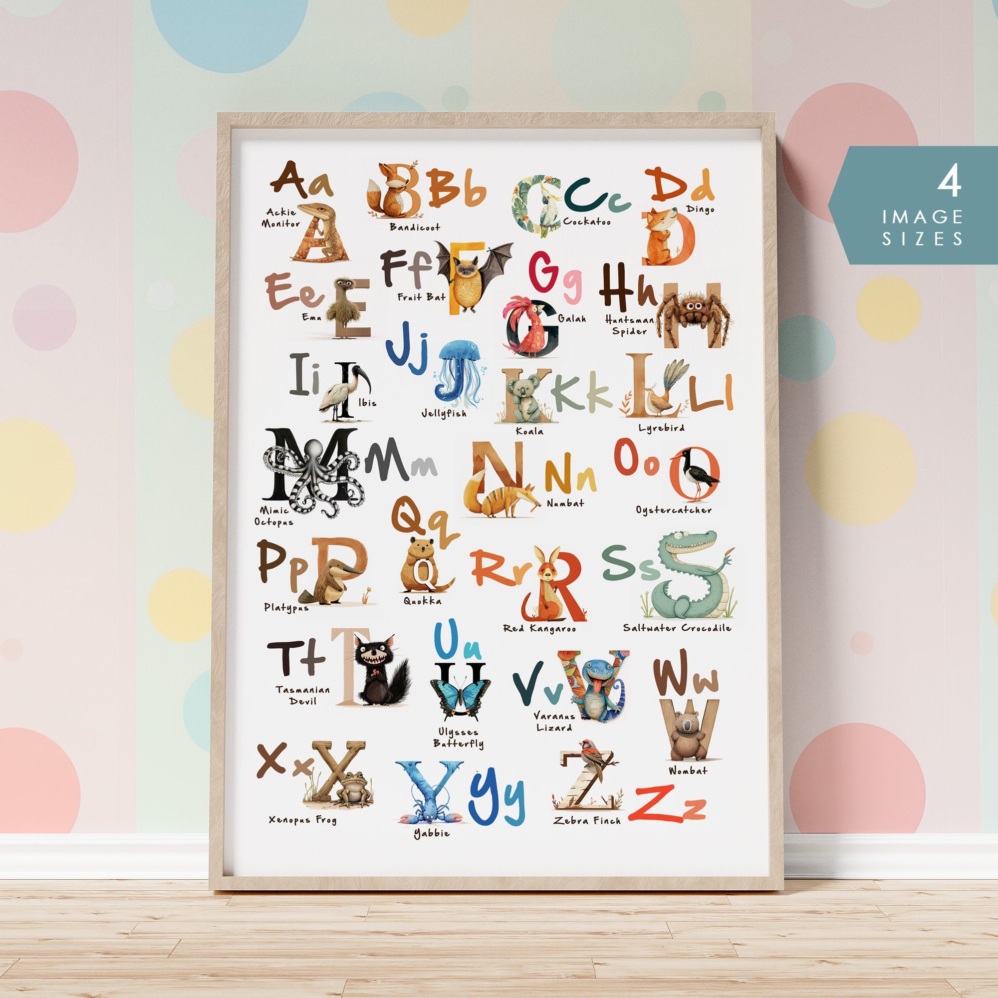 Kids Alphabet Poster, Australian Animals ABC Print