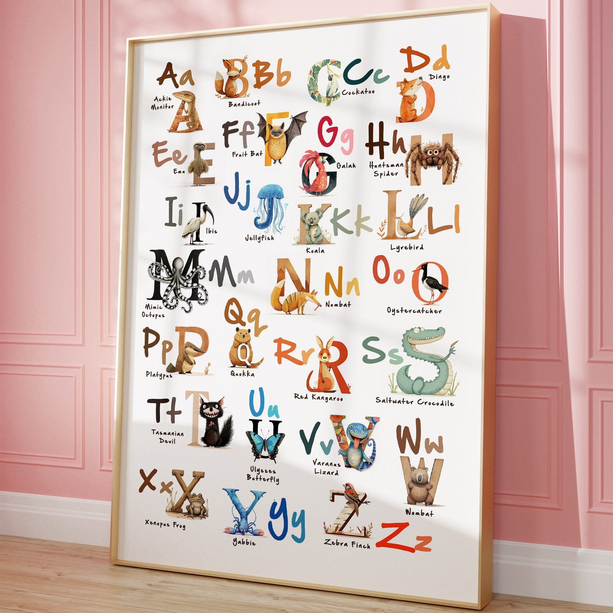 Kids Alphabet Poster, Australian Animals ABC Print