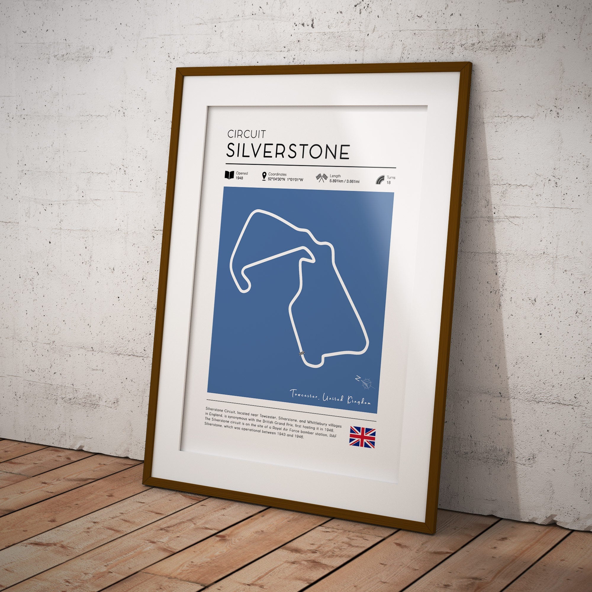 Formula 1 Wall Art, Vintage Silverstone F1 Circuit Print