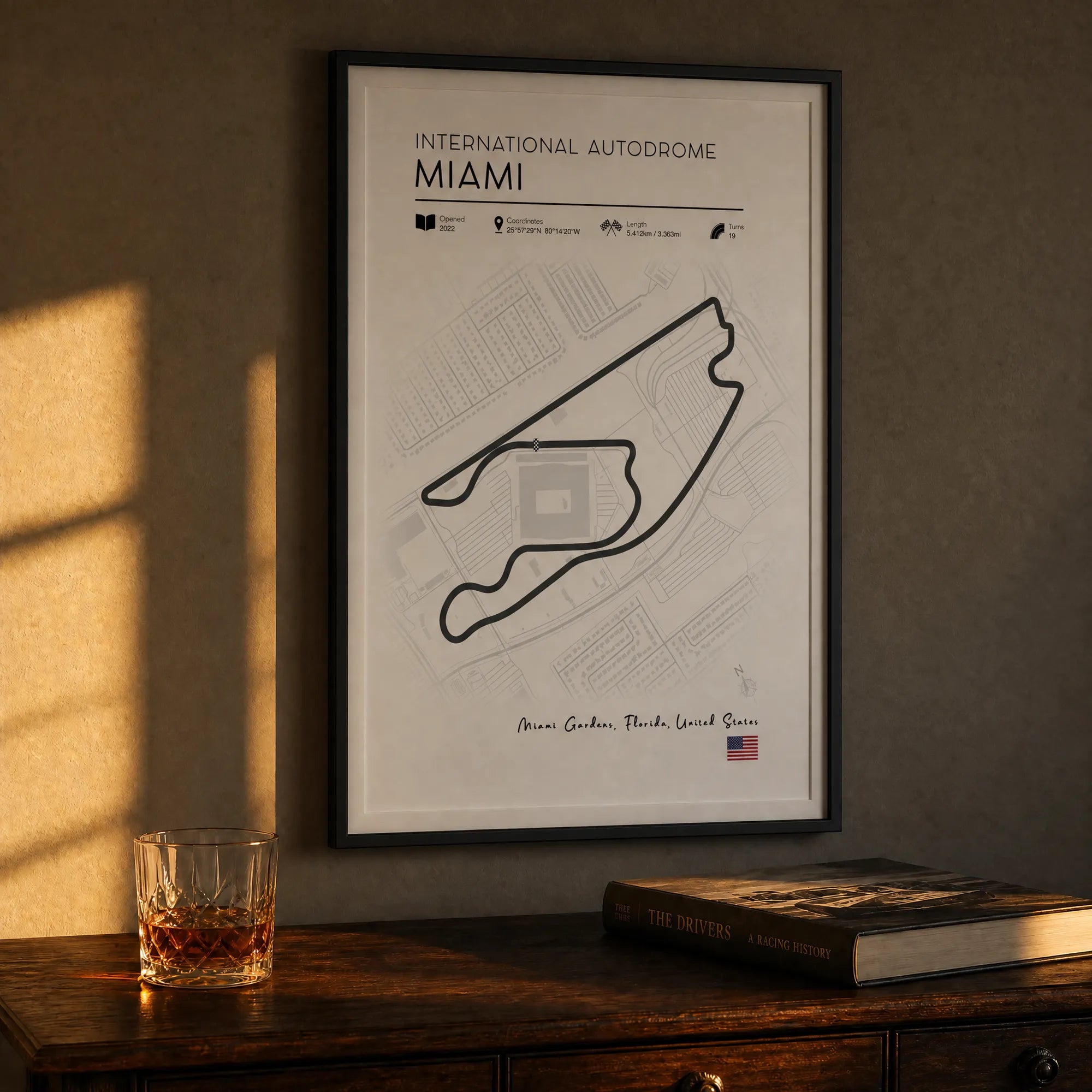 Miami International Autodrome Miami Grand Prix race track art displayed as Minimalist Formula 1 poster