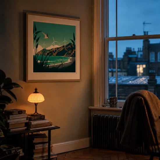 NZ art prints framed in an overseas apartment — New Zealand wall art for Kiwis far from home