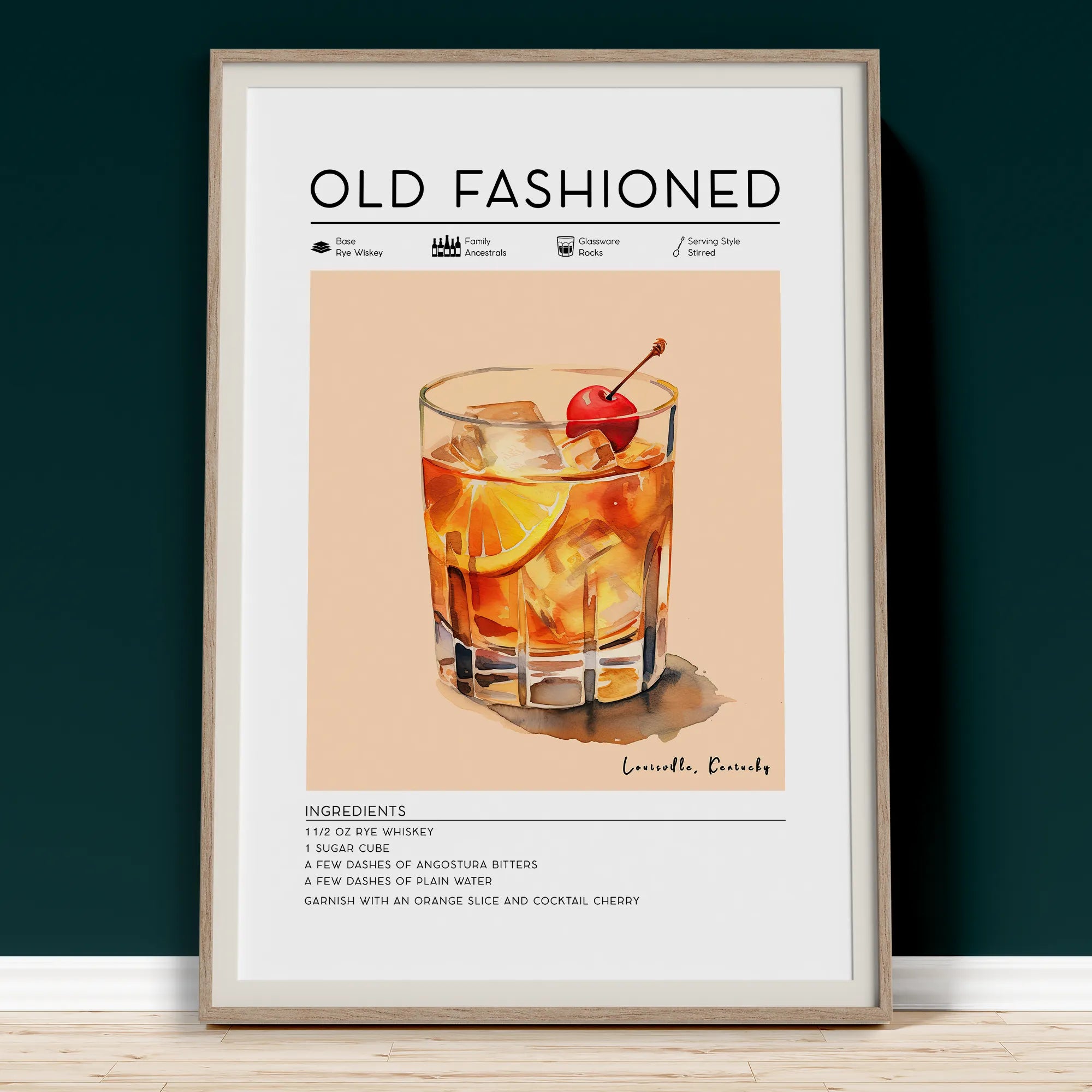 Cocktail art, Old Fashioned cocktail poster